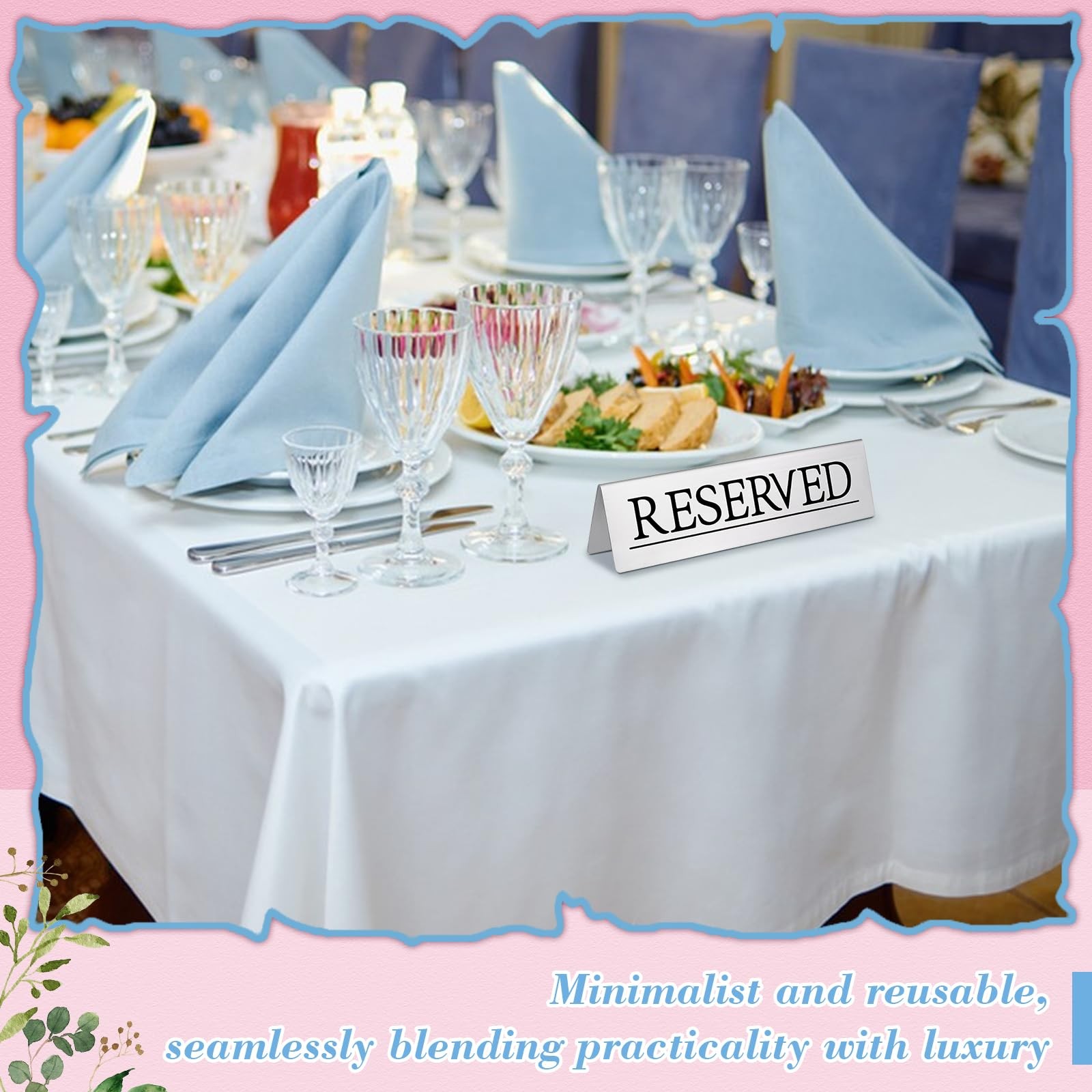 12 PCS Stainless Steel Reserved Table Signs 6×1.5 Inch Wedding Restaurant
