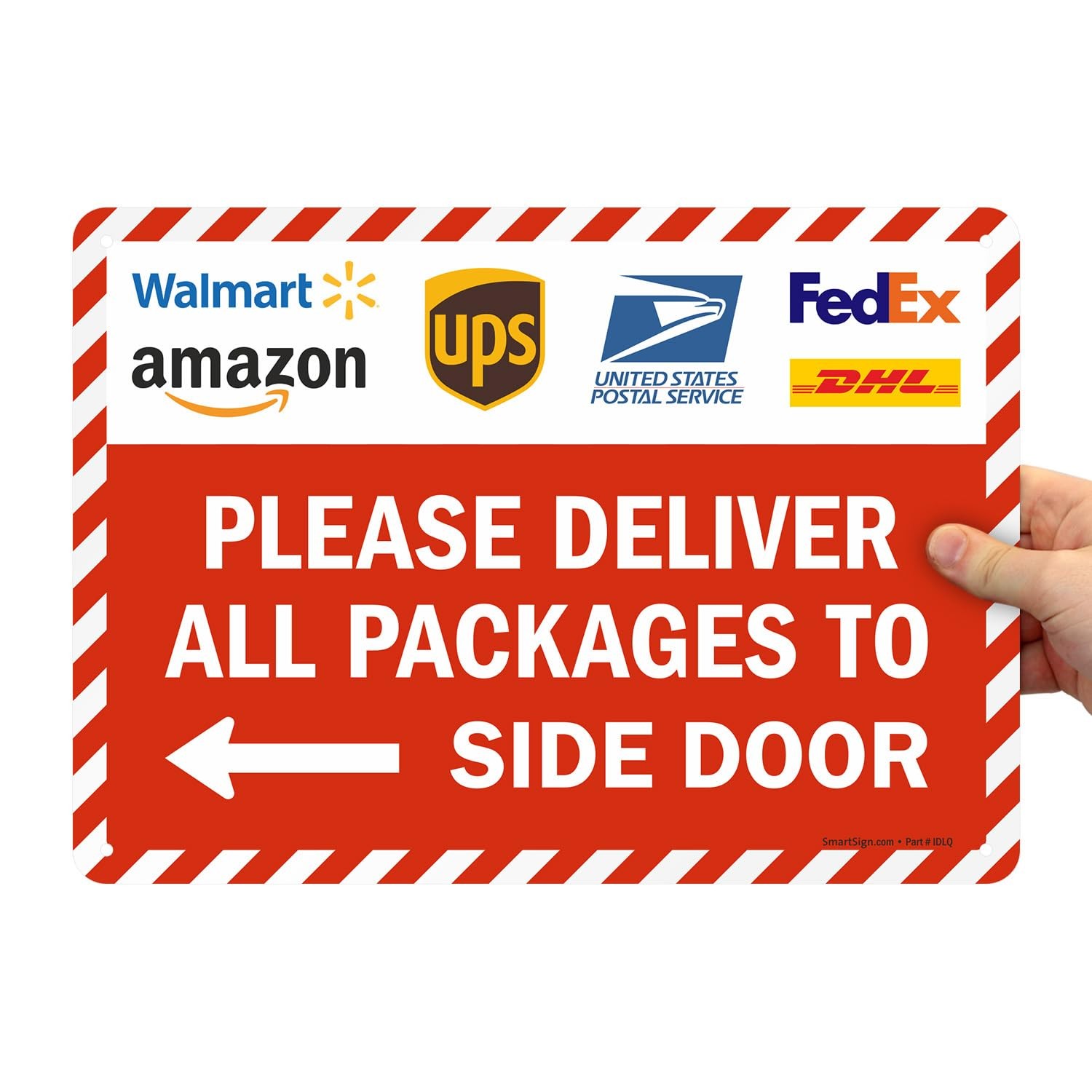 14×10 Inch Metal Delivery Sign Deliver All Packages To Side Door Left Arrow