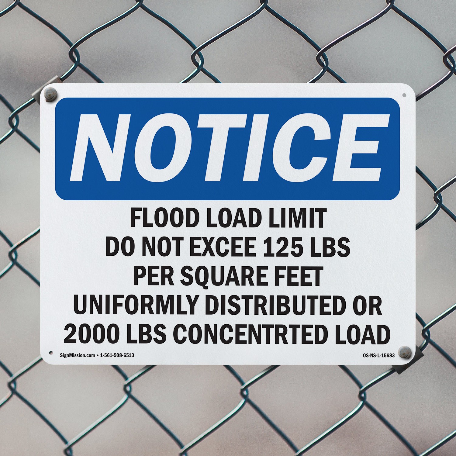 Floor Load Limit Do Not Exceed 125 OSHA Notice Sign Metal, Decal – 5 or 10 Pack