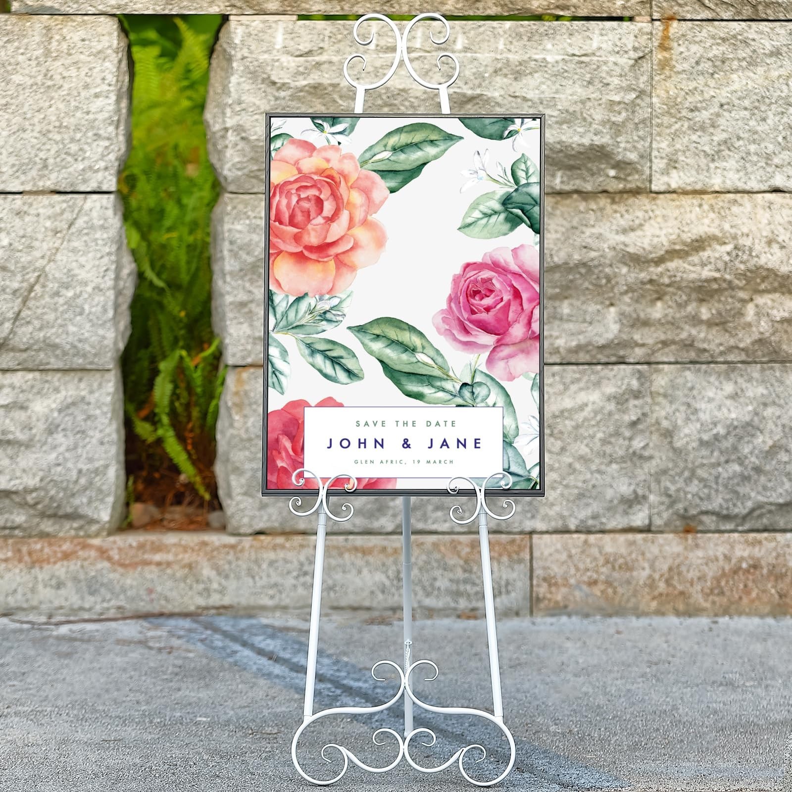 Metal Floor Standing Display Easel, 56&Prime; H White Decorative Scroll Easel Stand…