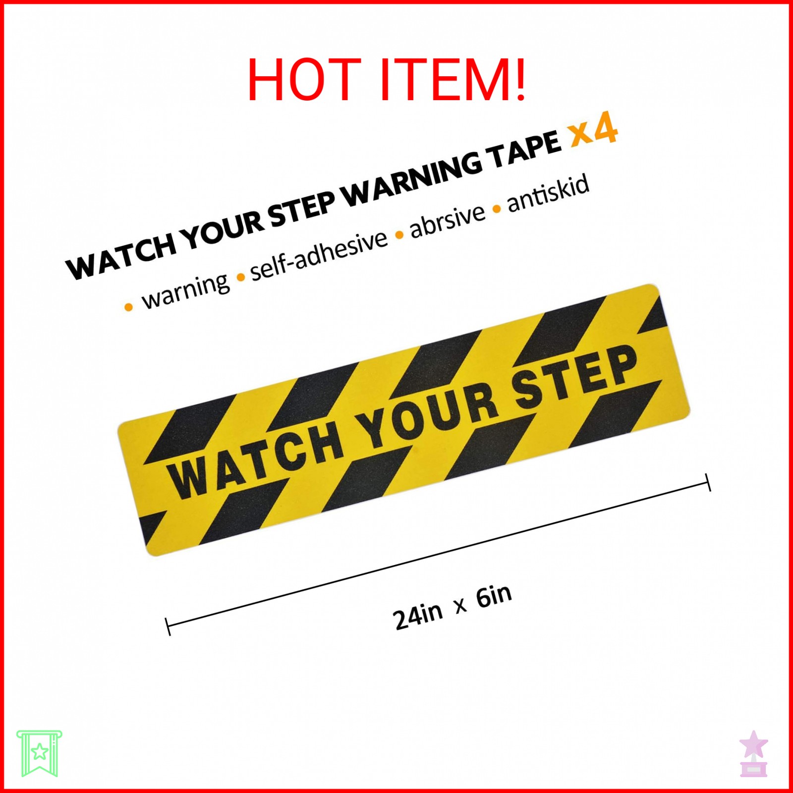 6&Prime; x 24&Prime; Watch Your Step Floor Tape Anti Slip Warning Sign Sticker Adhesive Non-
