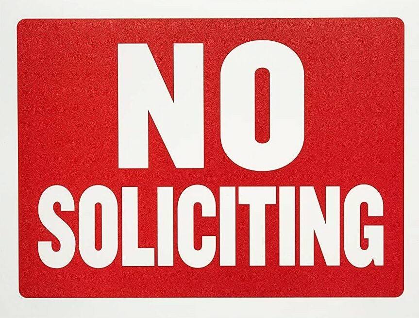 Flexible Plastic No Soliciting Signs – Red and white, 9 x 12 Inches, Waterproof