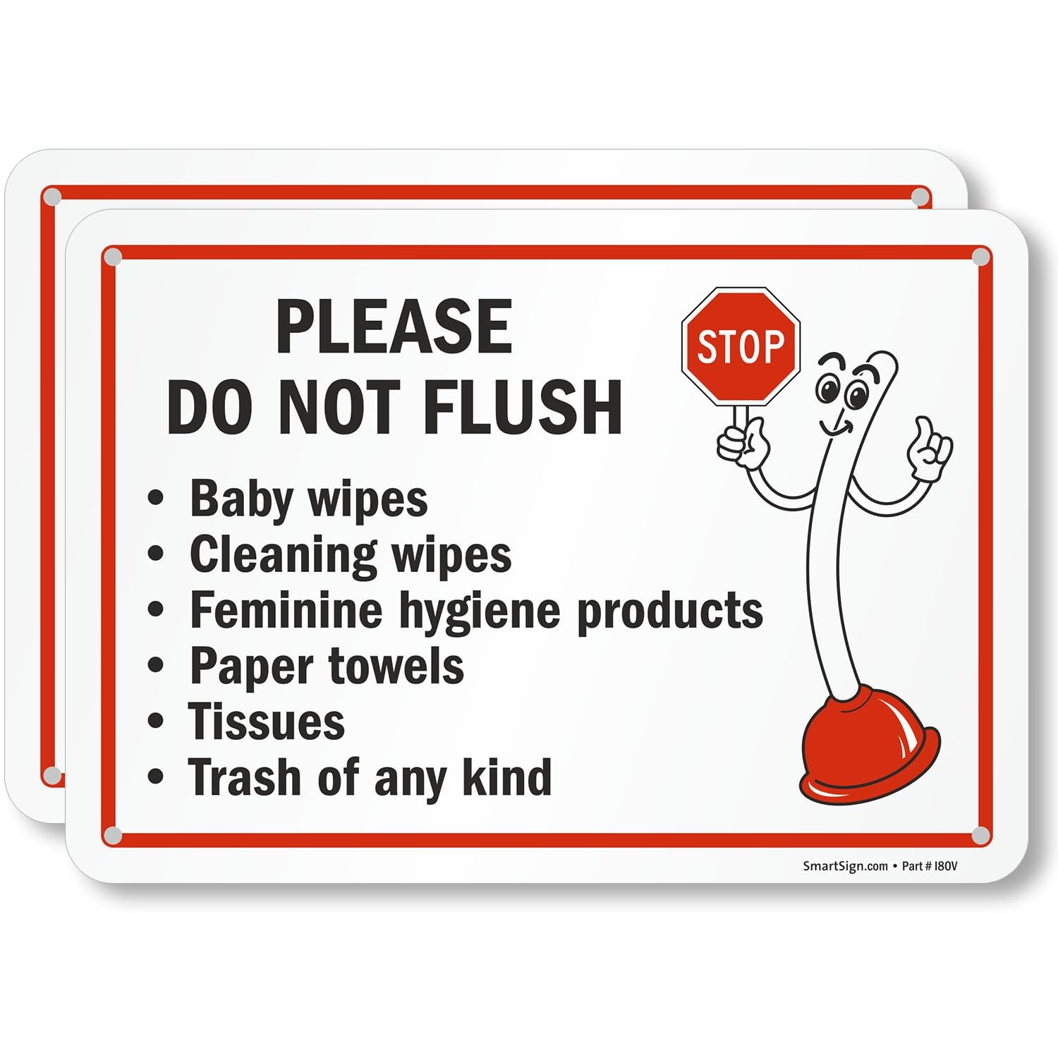 2 PCS 7×10 Inch Please Do Not Flush Bathroom Sign 55 mil HDPE Plastic USA Made