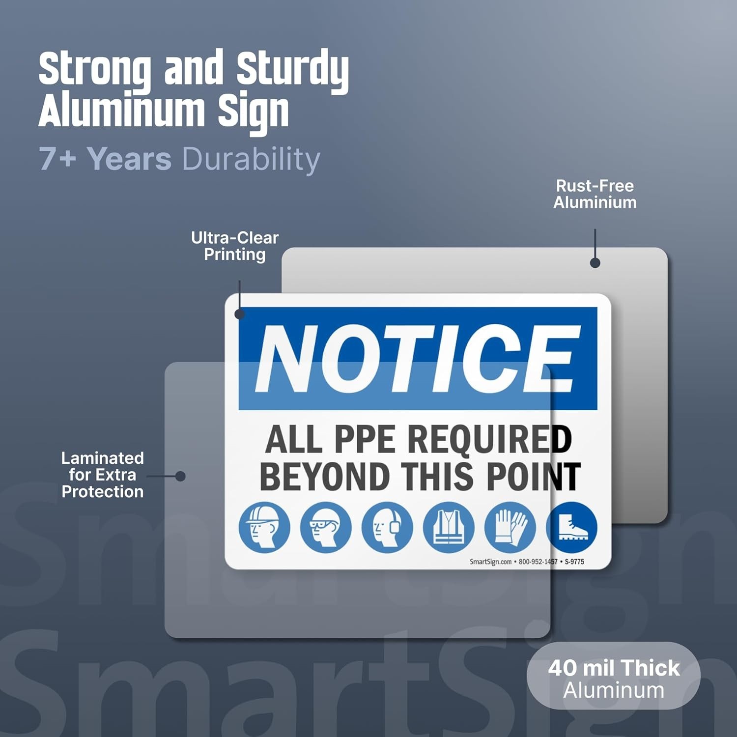 10×14 Inch PPE Required Sign – Heavy-Duty Aluminum for Safety Compliance