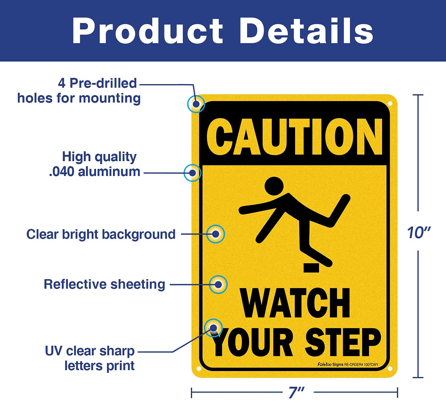 (4 Pack) Caution Watch Your Step Sign Safety Sign, 10 x 7 Inches rectangle, ….