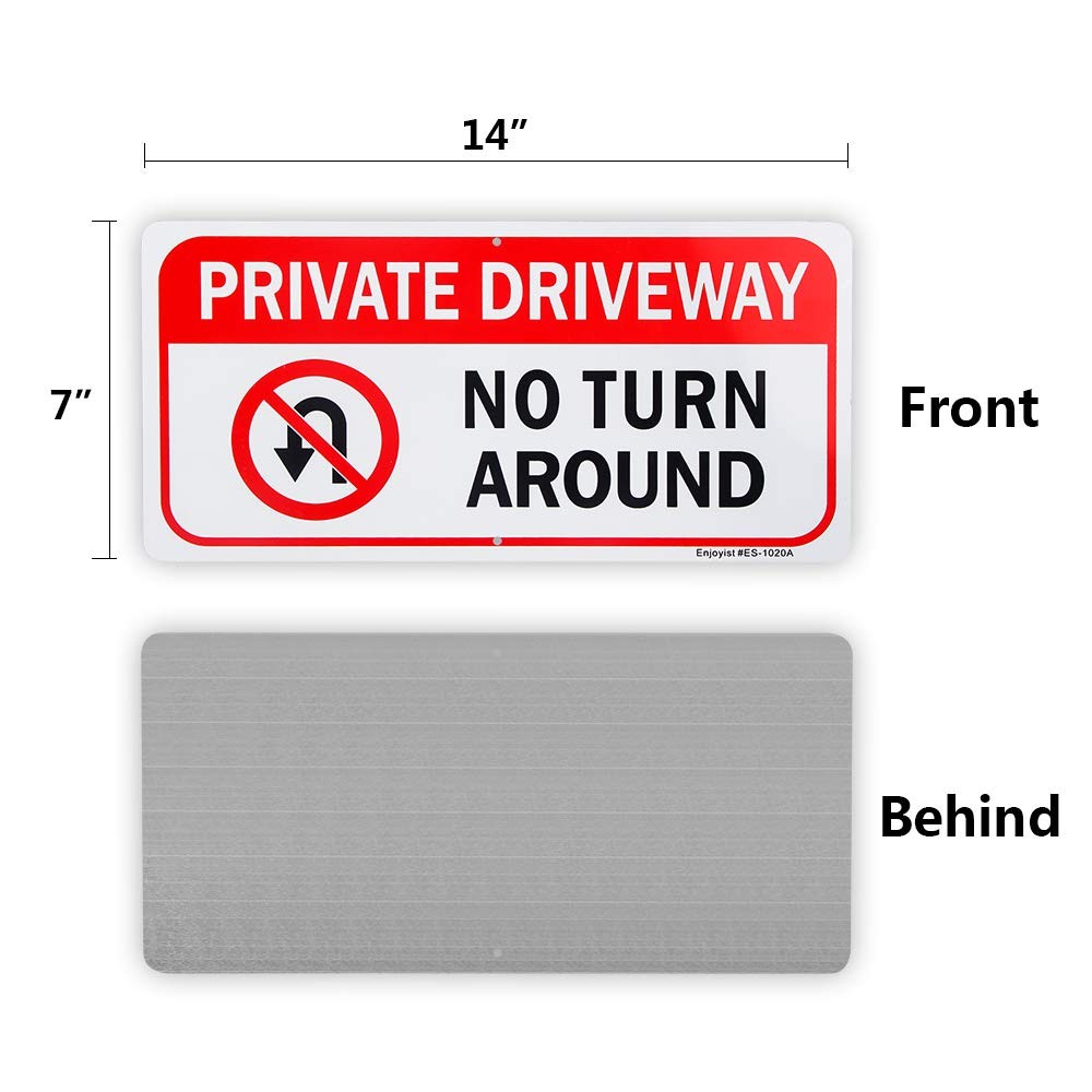 2 Pack Private Driveway, No Turn Around Sign, 14&Prime;x 7&Prime; .04&Prime; Aluminum Reflectiv…