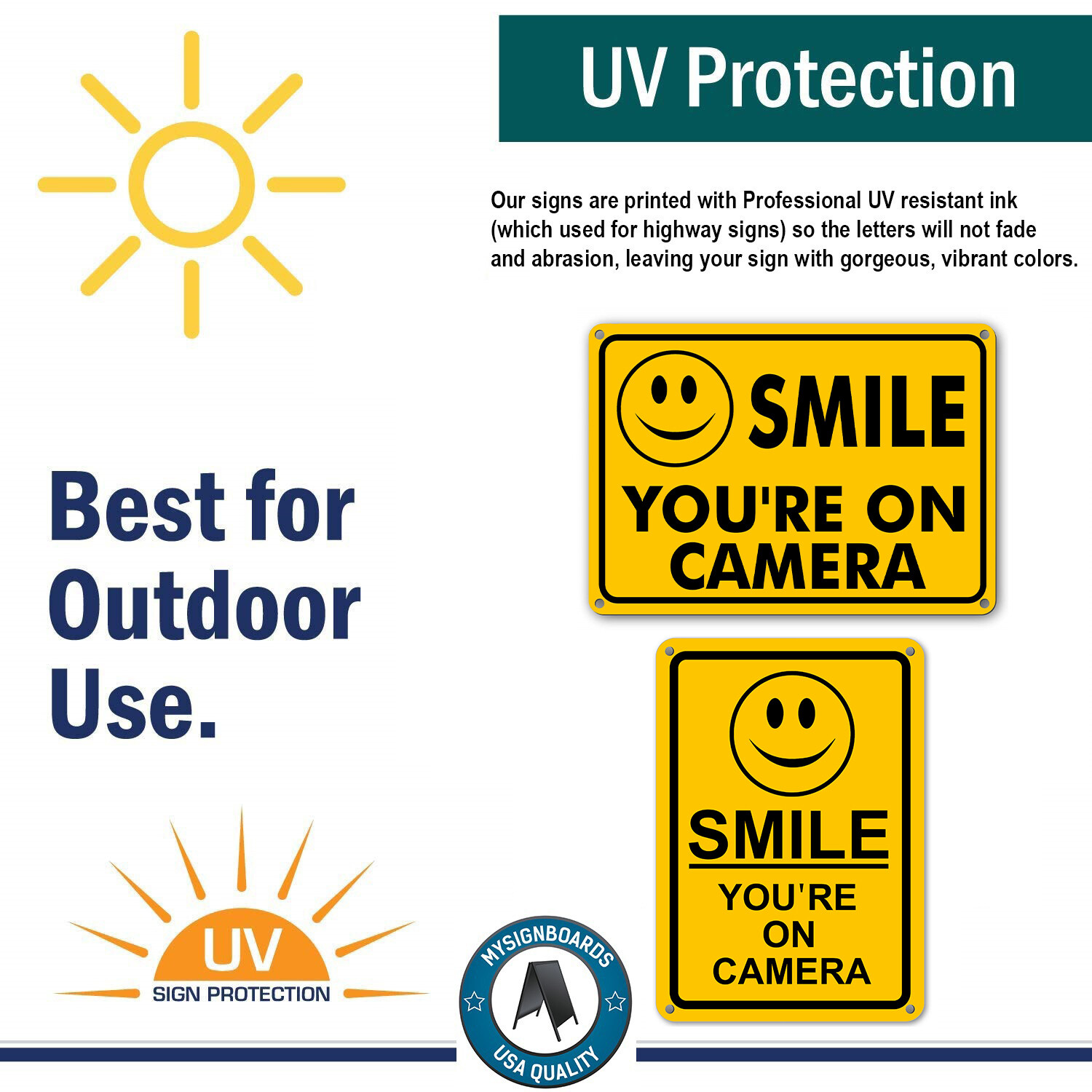 (2) Smile You&rsquo;re on Camera Yellow Warning Signs Home Yard Security cctv Sign