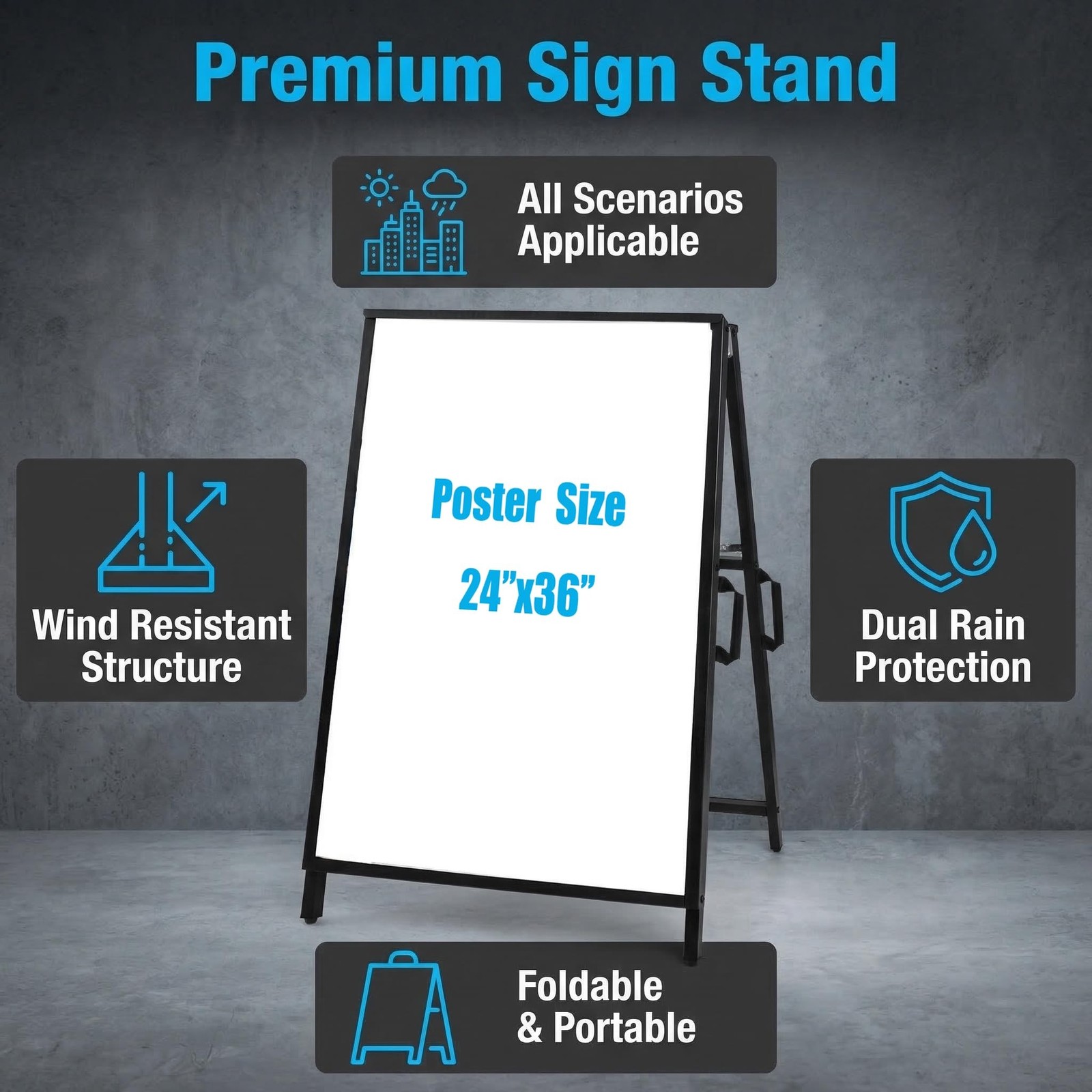 A Frame Sidewalk Sign 24×36 inches Sandwich Board Signs Outdoor Heavy Duty Do…