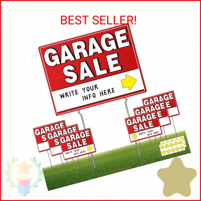 7 Pcs Garage Sale Sign With Metal Stakes, 17&Prime; x 13&Prime;, Double-Sided With 20 Direct