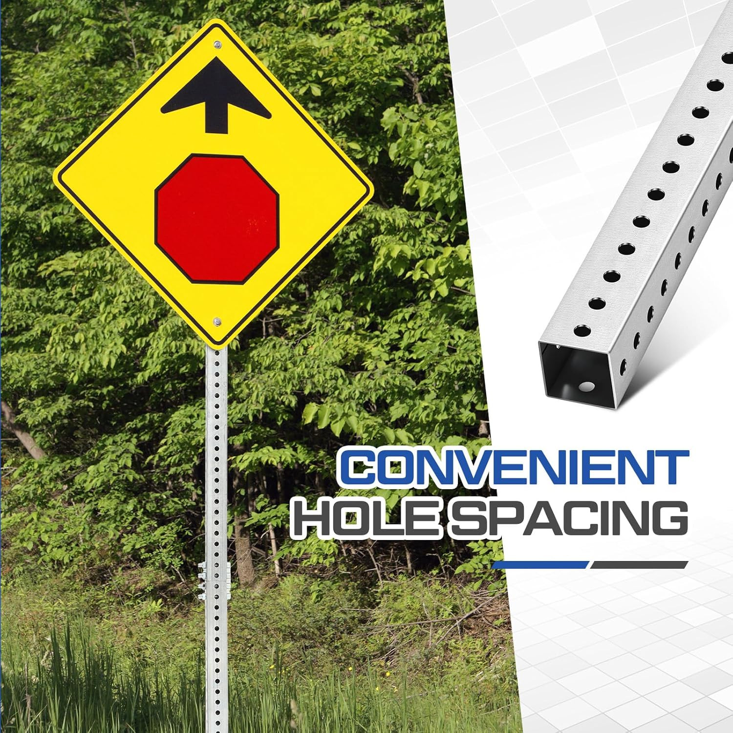 2 Pcs 8 Ft H X 2 in W Square Sign Post with 7/16” Dia Mounting Holes Galvanized