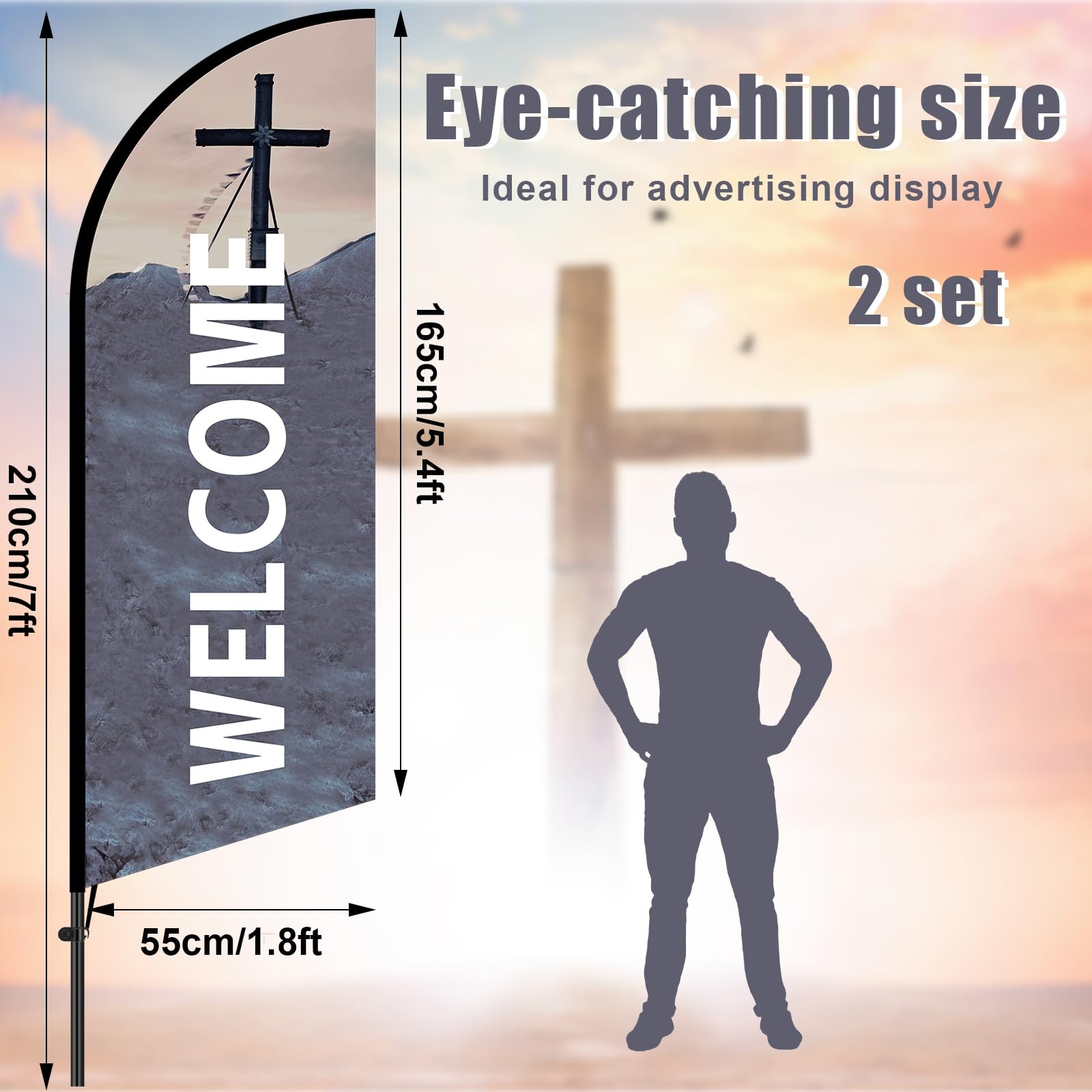 2 Sets Church Sign Feather Flag 7 ft Church Swooper Flag with Fiberglass Pole…