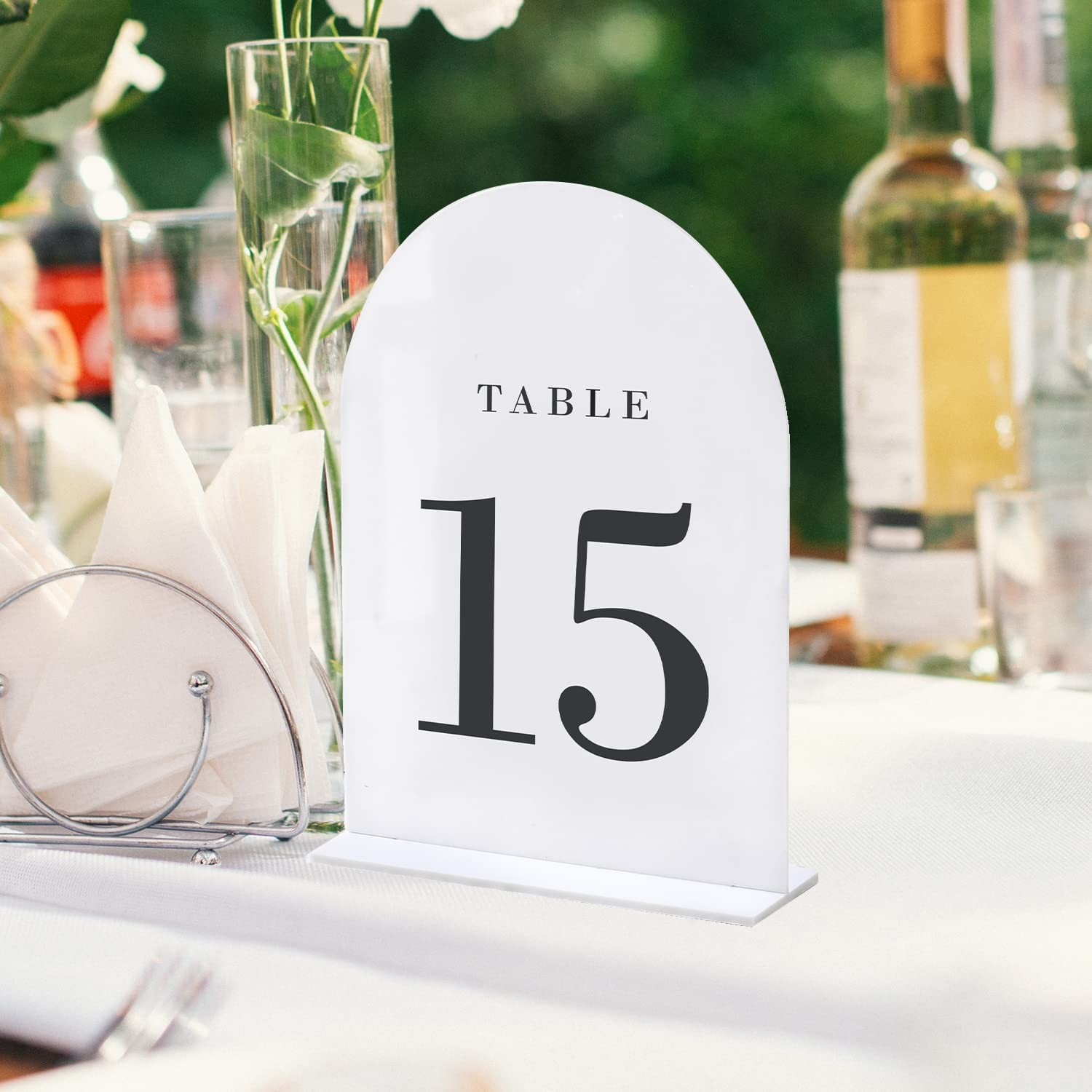White Arch Wedding Table Numbers with Stands 1-15, 5×7&Prime; Acrylic Signs and Hol…