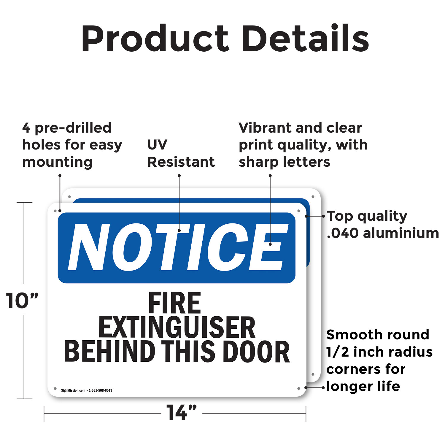 (2 Pack) Fire Extinguisher Behind This Door OSHA Notice Sign Decal Metal Plastic