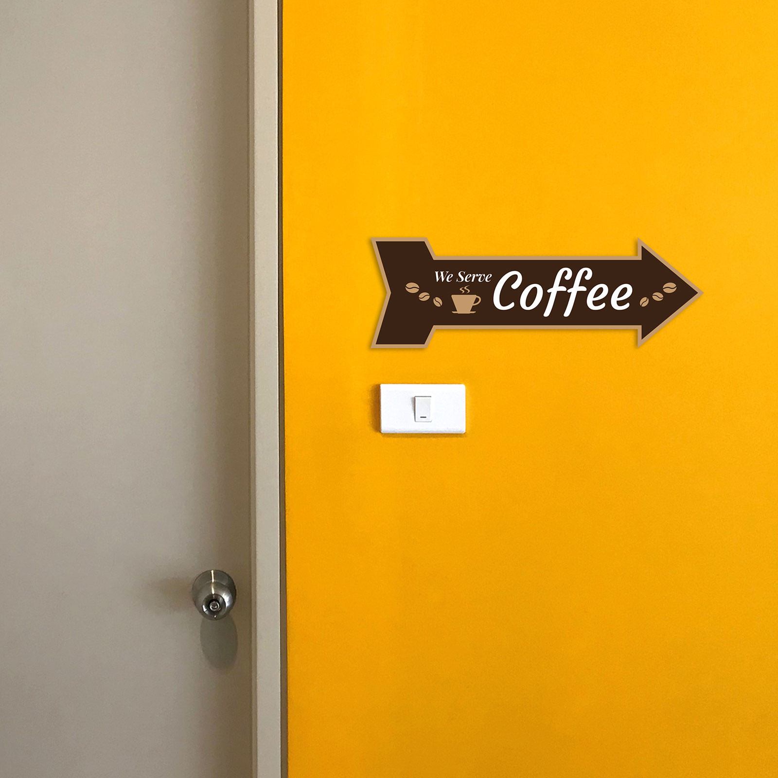 Arrow Shape We Serve Coffee 12×4&Prime; Wall or Door Sign | Funny Home Decor