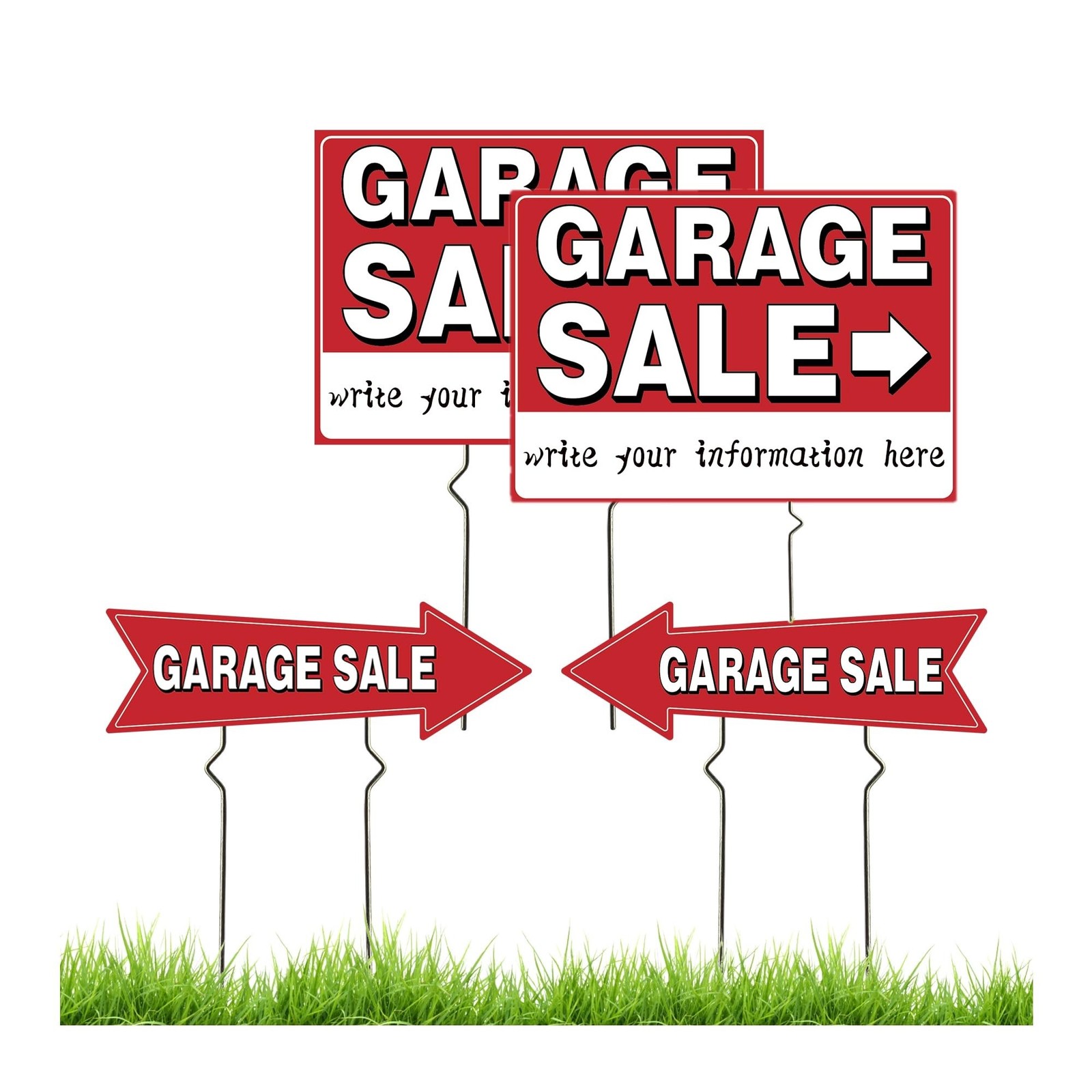 4 Pack Garage Sale Signs, Large Garage Sale Sign with Metal Stakes, 17×12 Inc…