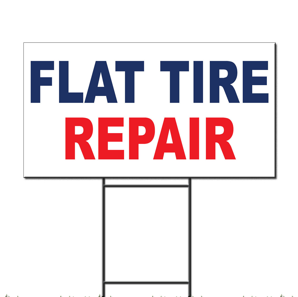 Flat Tire Repair Blue Red Corrugated Plastic Yard Sign /Free Stakes