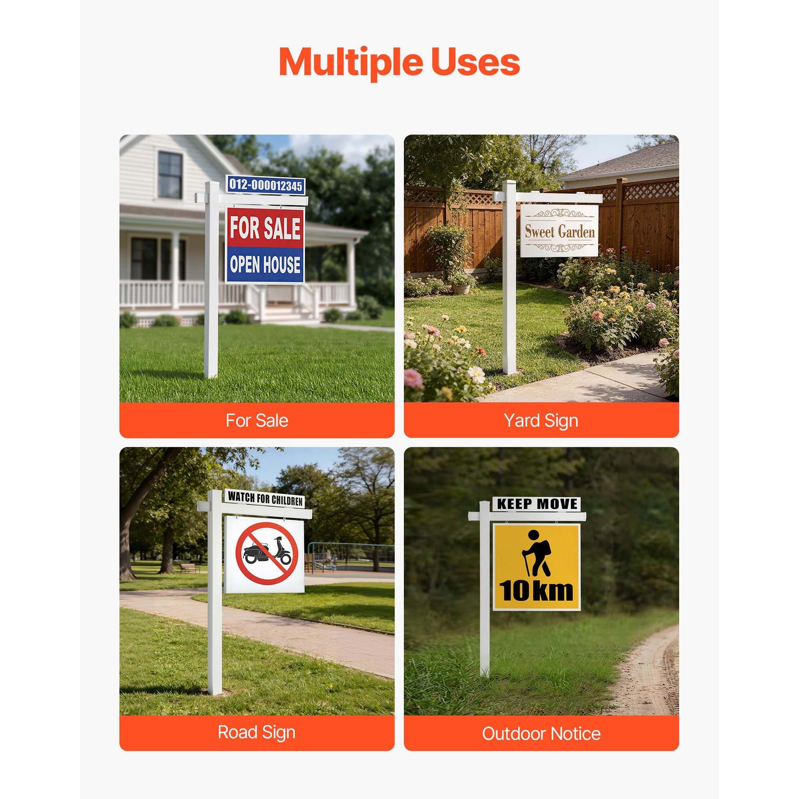 Uimoso Real Estate Sign Post PVC Realtor Yard Sign Holder 6 ft White for Outdoor