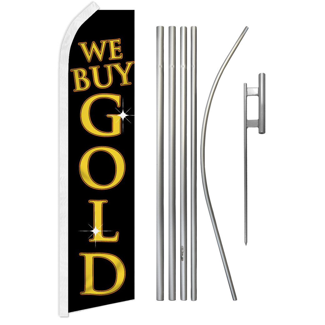 We Buy Gold Swooper Flutter Feather Advertising Flag Pole Kit Se Compra Oro BLK