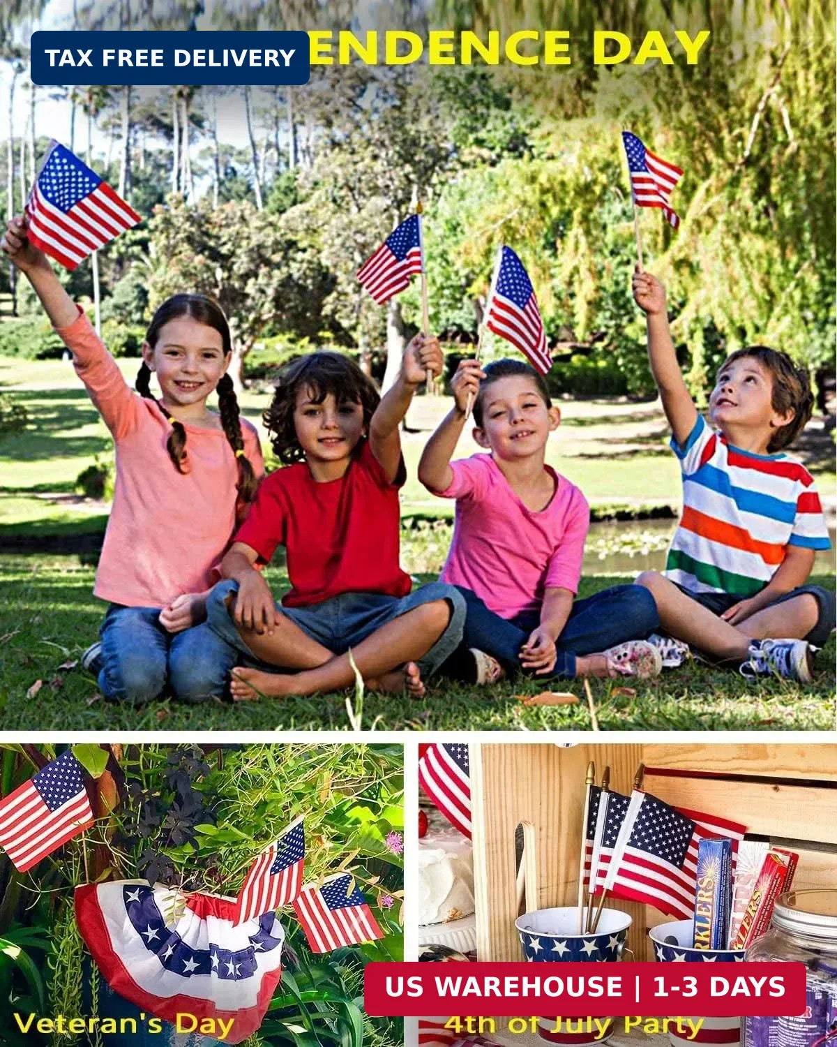 100 Pack 5×8 Inch Small American Flags on Stick,Mini/US Handheld Stick Flags wit