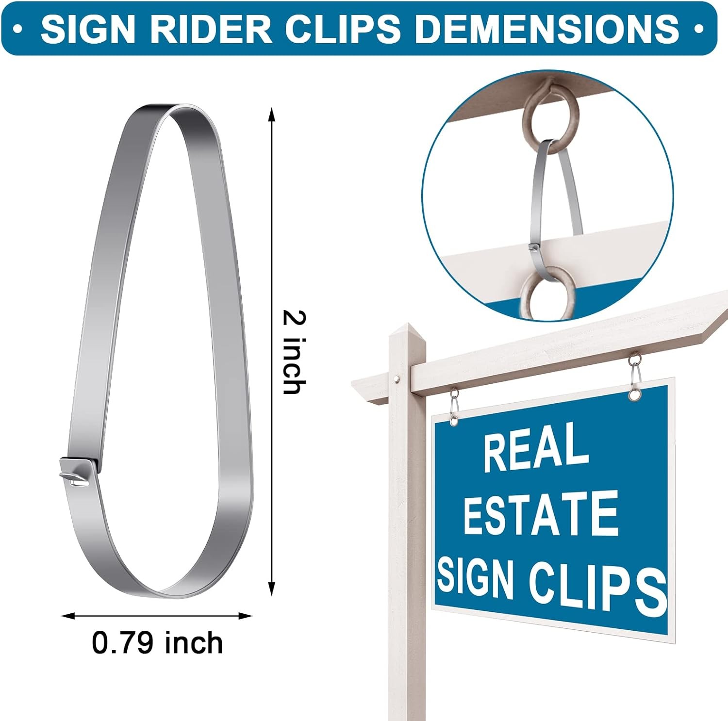 Sosation 60 Pieces Stainless Steel Real Estate Sign Rider Clips Metal Silver