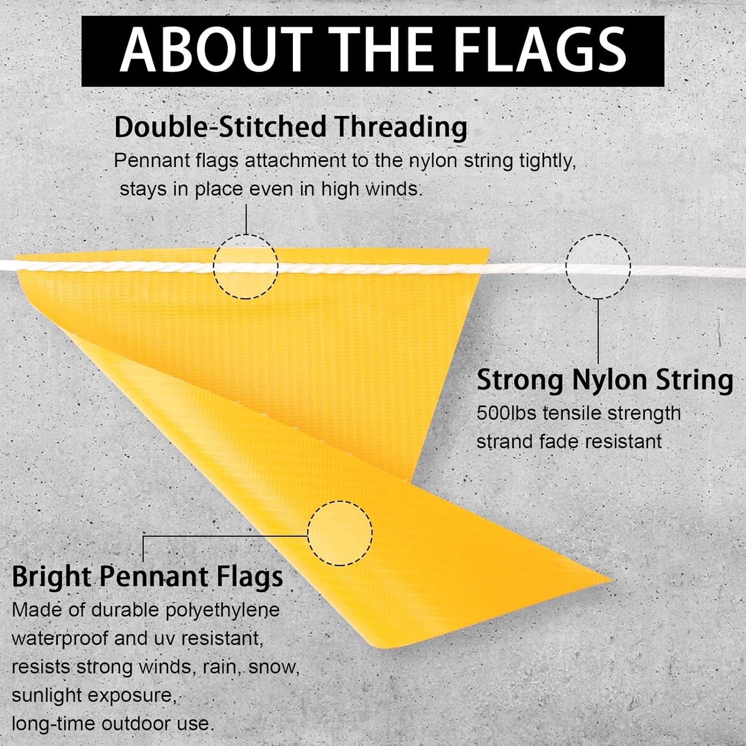 YELLOW 7×10&Prime;x100 ft – Pennant Banner Safety Flags on String for Parking, Traffic