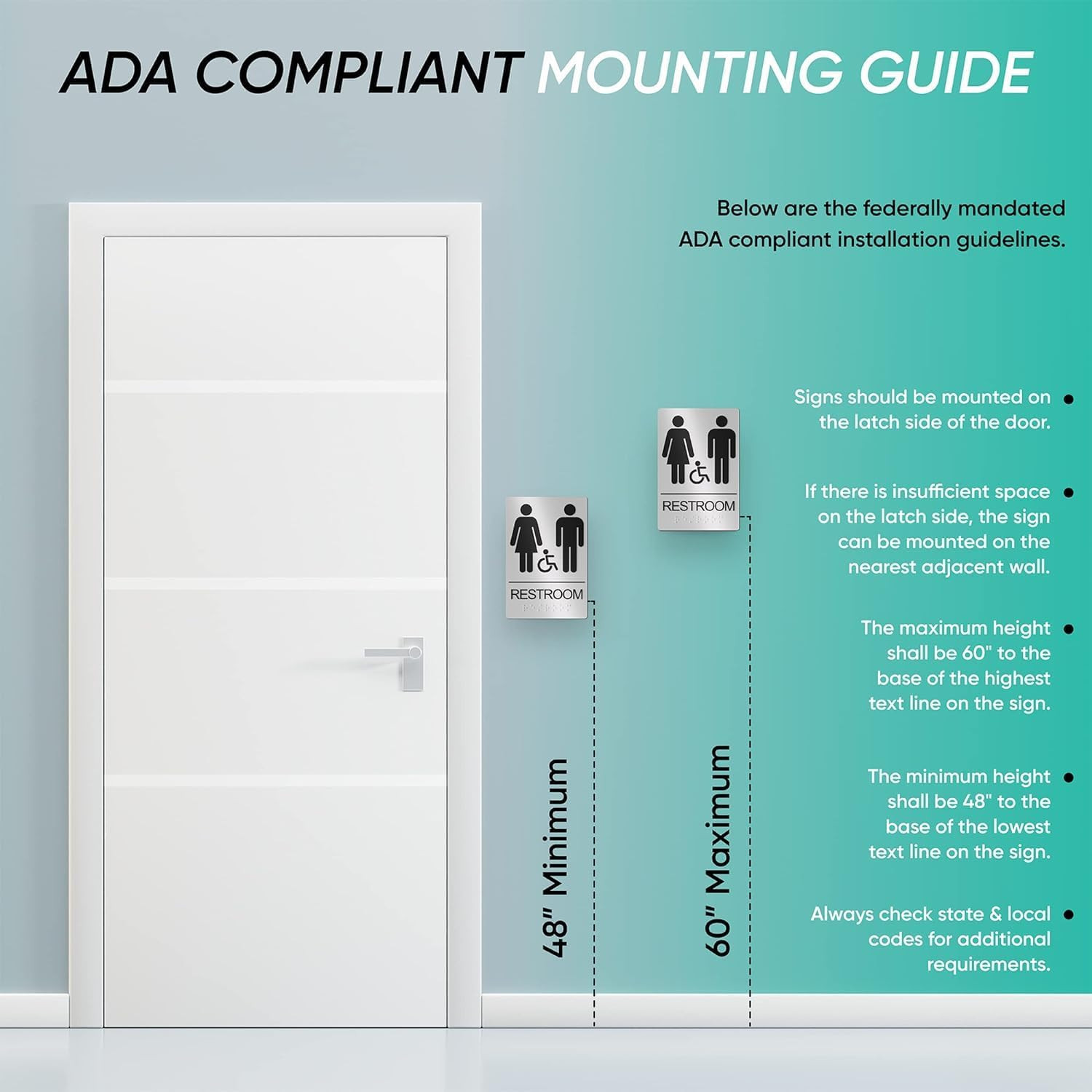 Restroom Sign for Business – 9 X 6 Inch – 1 Pack | ADA Compliant, Raised Text wi