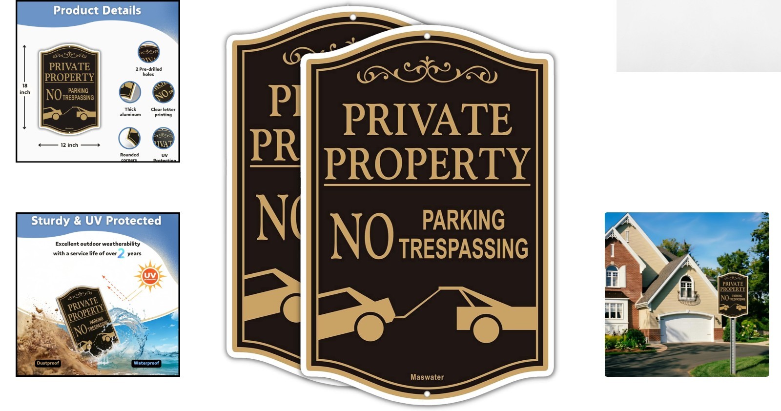 Private Property No Parking Signs – 2-Pack 12&Prime; x 18&Prime; Reflective & Waterproof