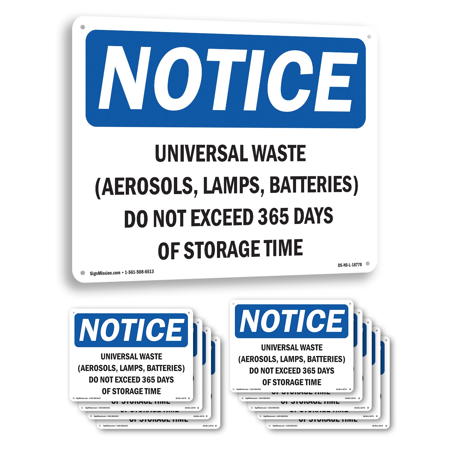 Universal Waste (Aerosols Lamps Batteries) OSHA Notice Sign, Decal 5 or 10 Pack