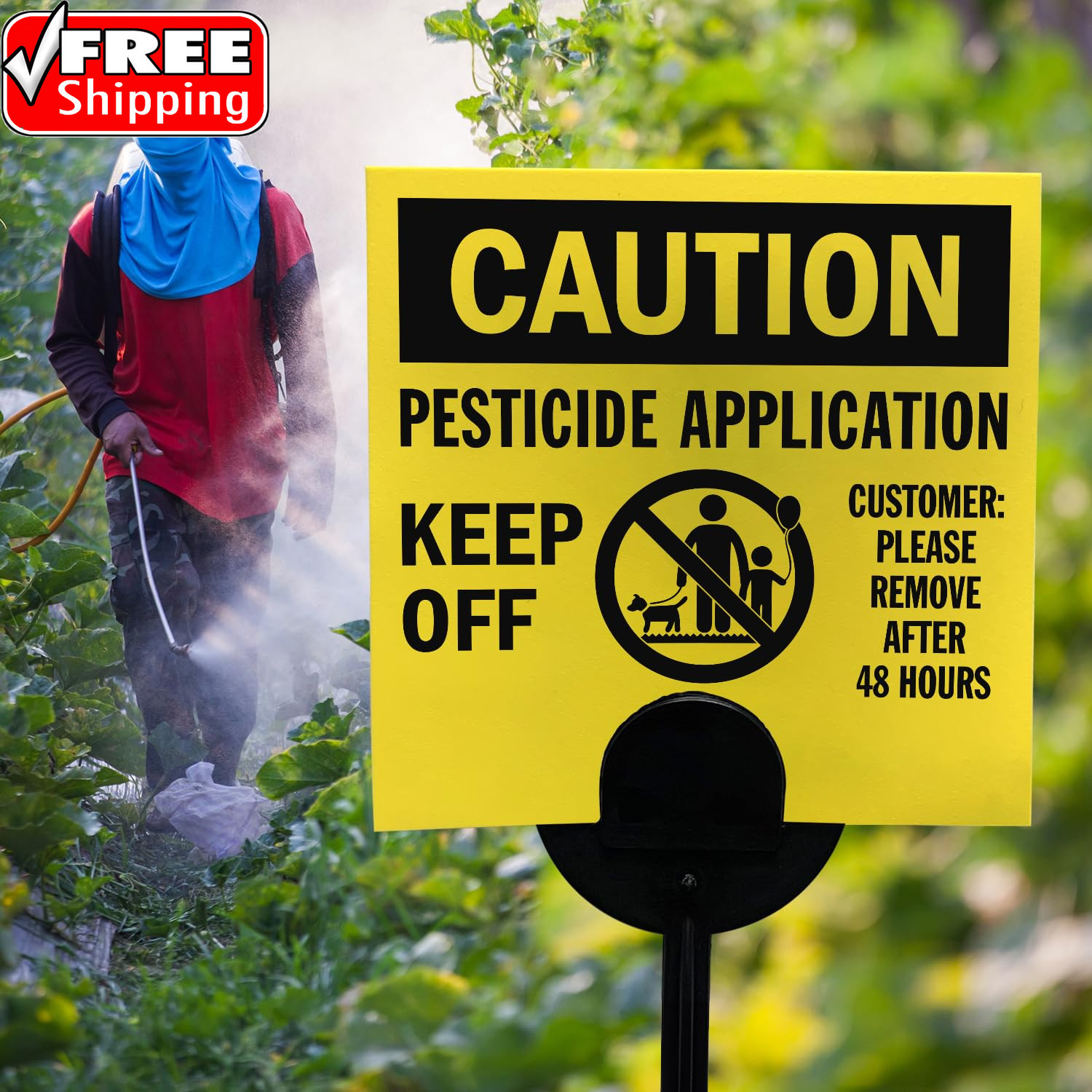 (20-Pack) Caution Pesticide Application Keep off Yard Sign with Stake, 16 Mil HD