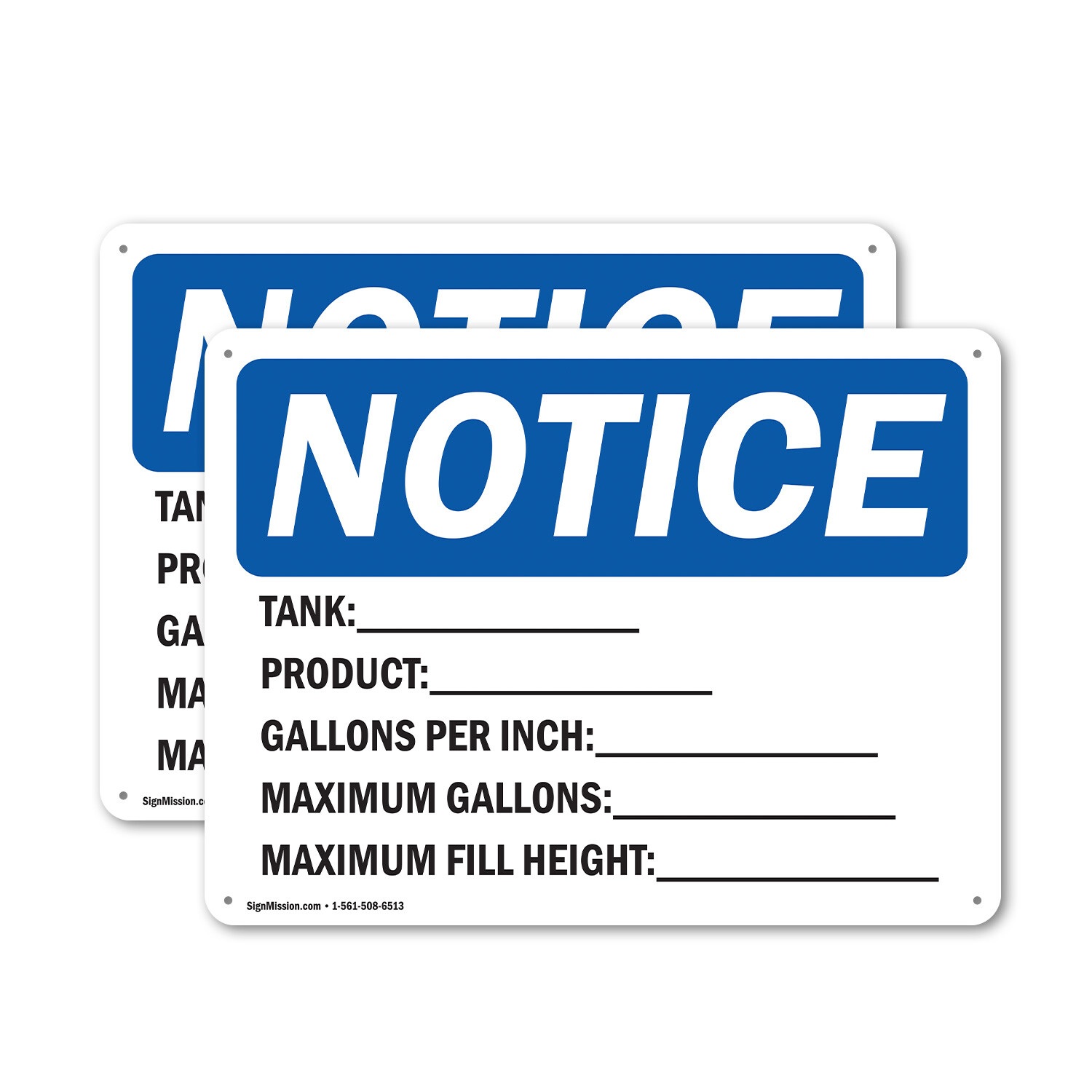 (2 Pack) Tank_Product_Gallons Per Inch_ OSHA Notice Sign Decal Metal Plastic