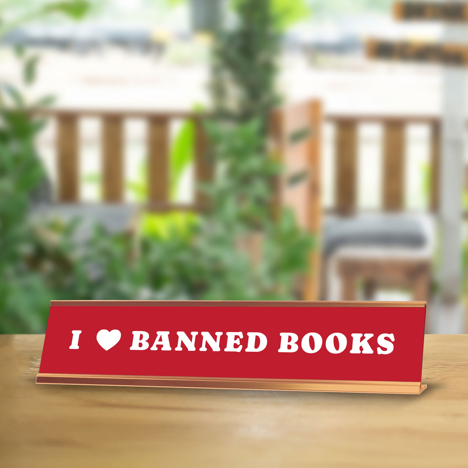 I Love Banned Books 2 x 10&Prime; Desk Sign | Funny Home & Office Decor