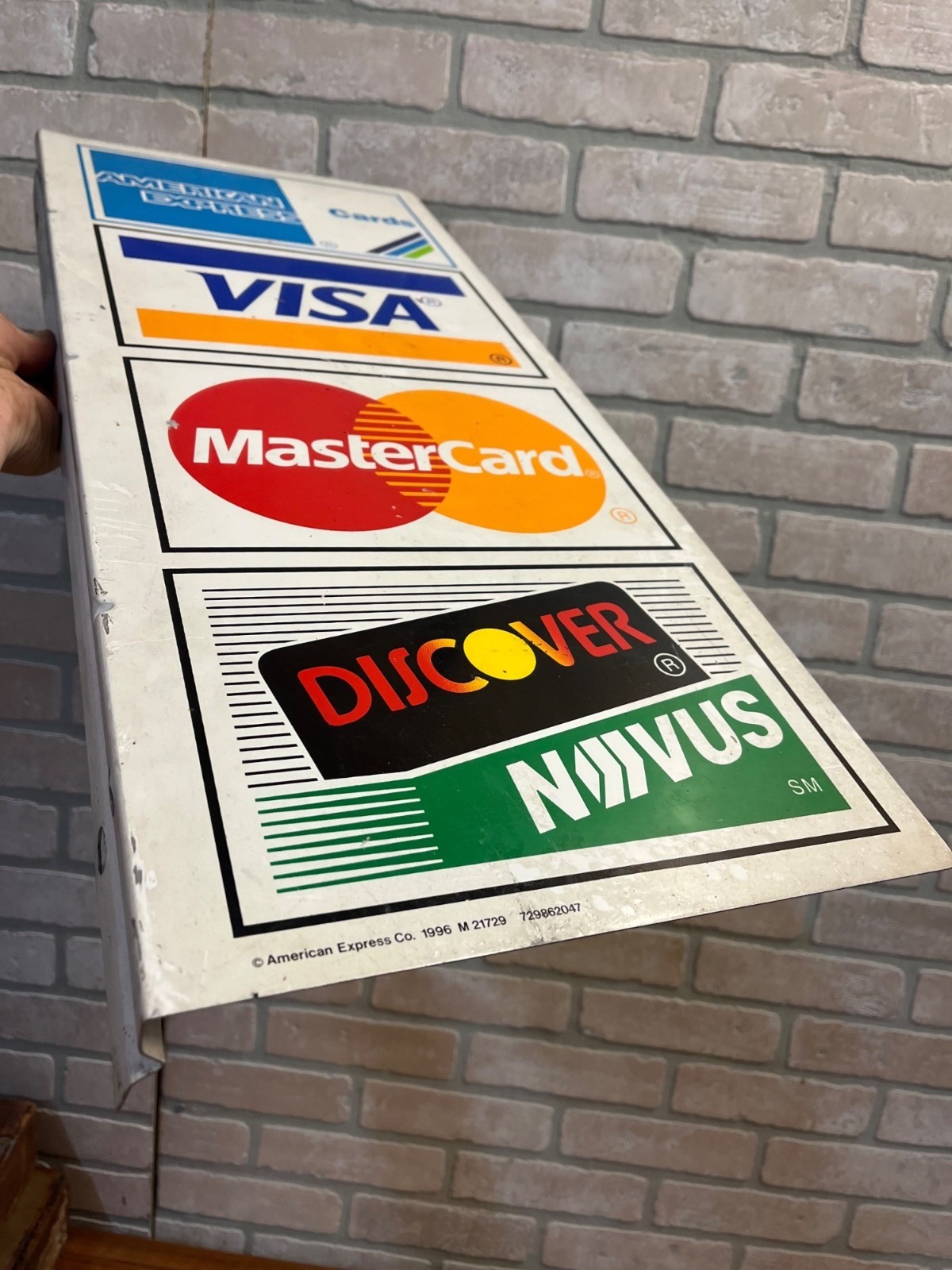 Vintage 1996 Visa Mastercard Credit Card Double Sided Flange Metal Sign