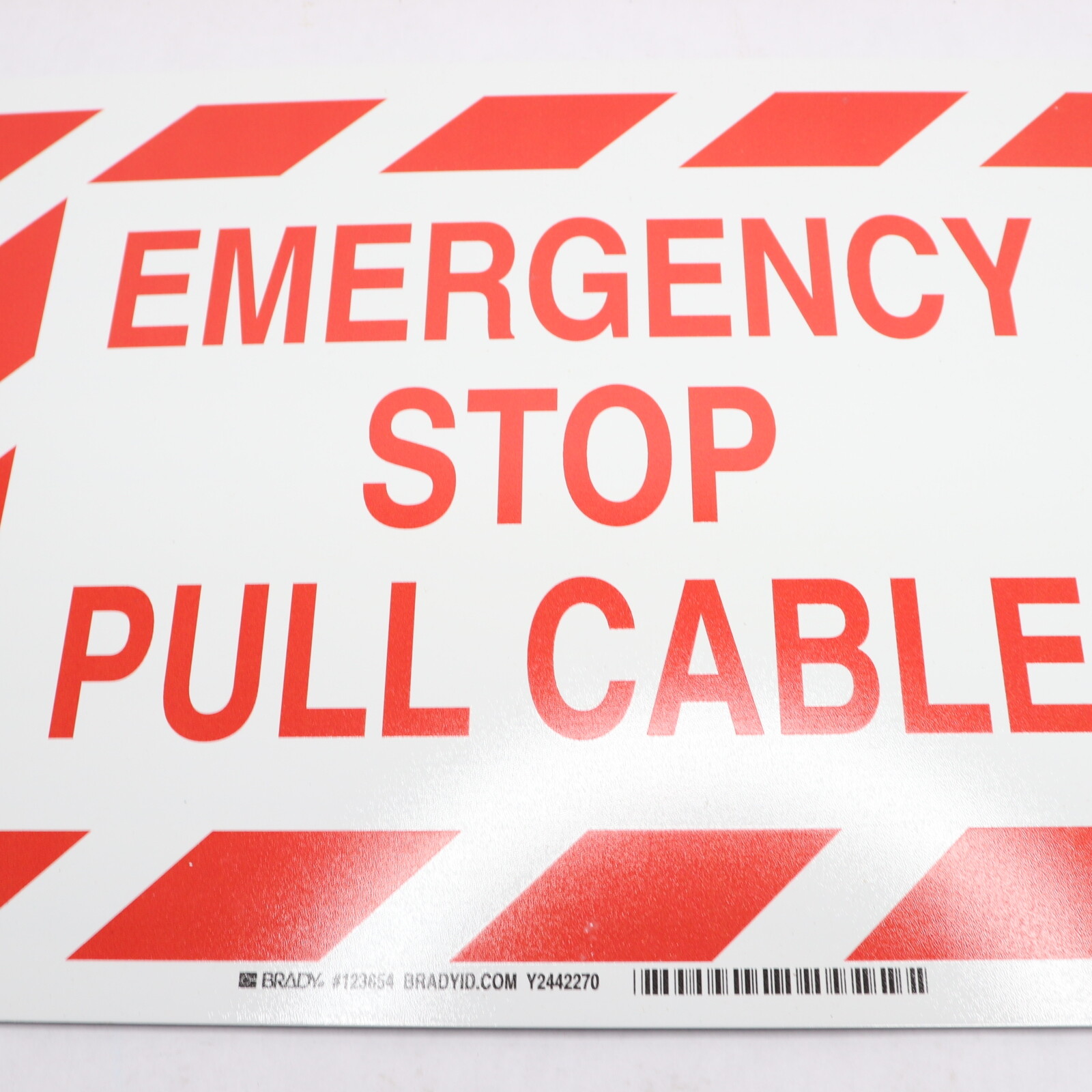 Brady Emergency Stop Pull Cable Sign Aluminum 10&Prime; x 14&Prime; 123854