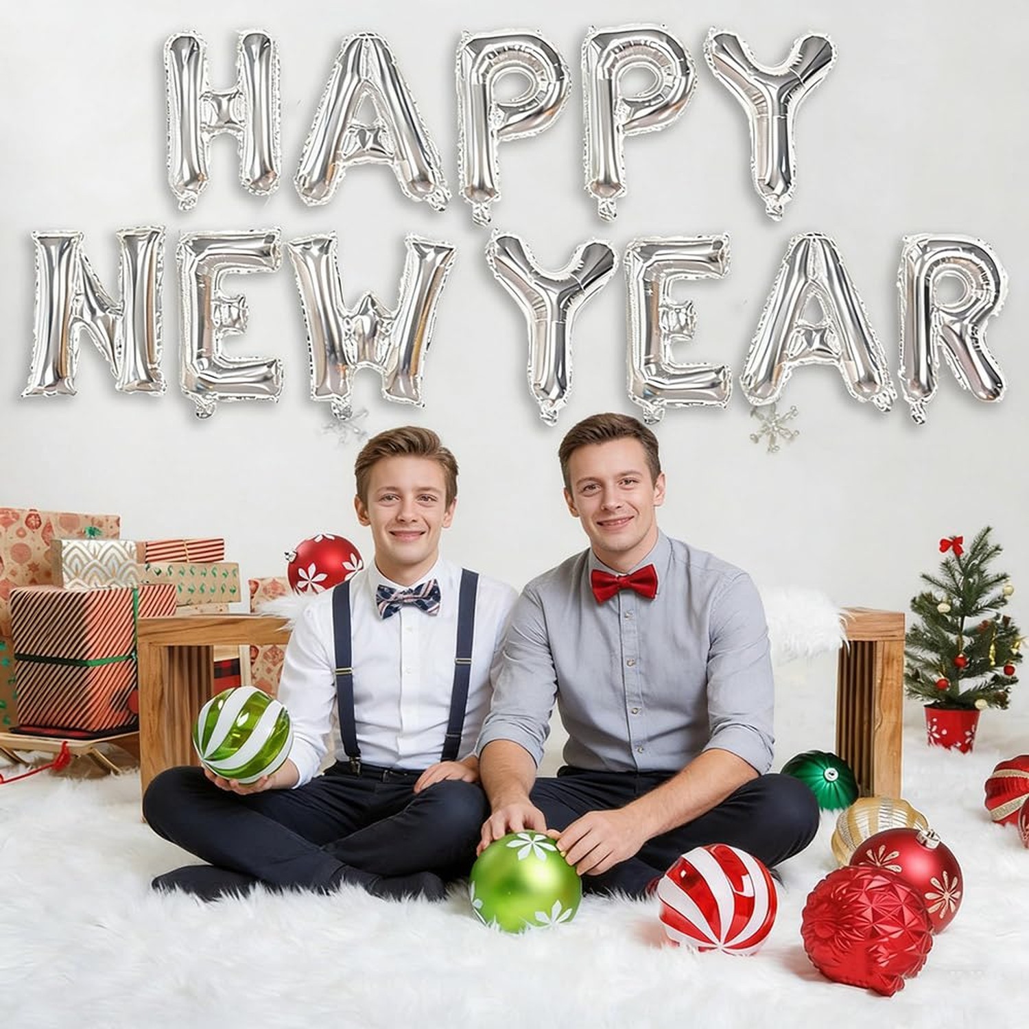 Silver New Year Letter Balloons NYE Balloon Banner for Happy New Year Backdro…