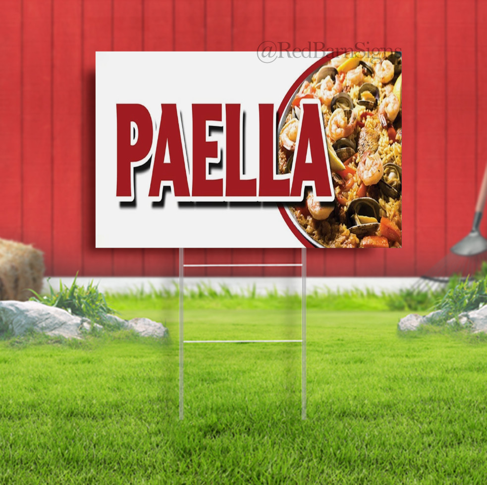 PAELLA BANNER SIGN spanish seafood clam shrimp mussel Yard Sign with metal stake