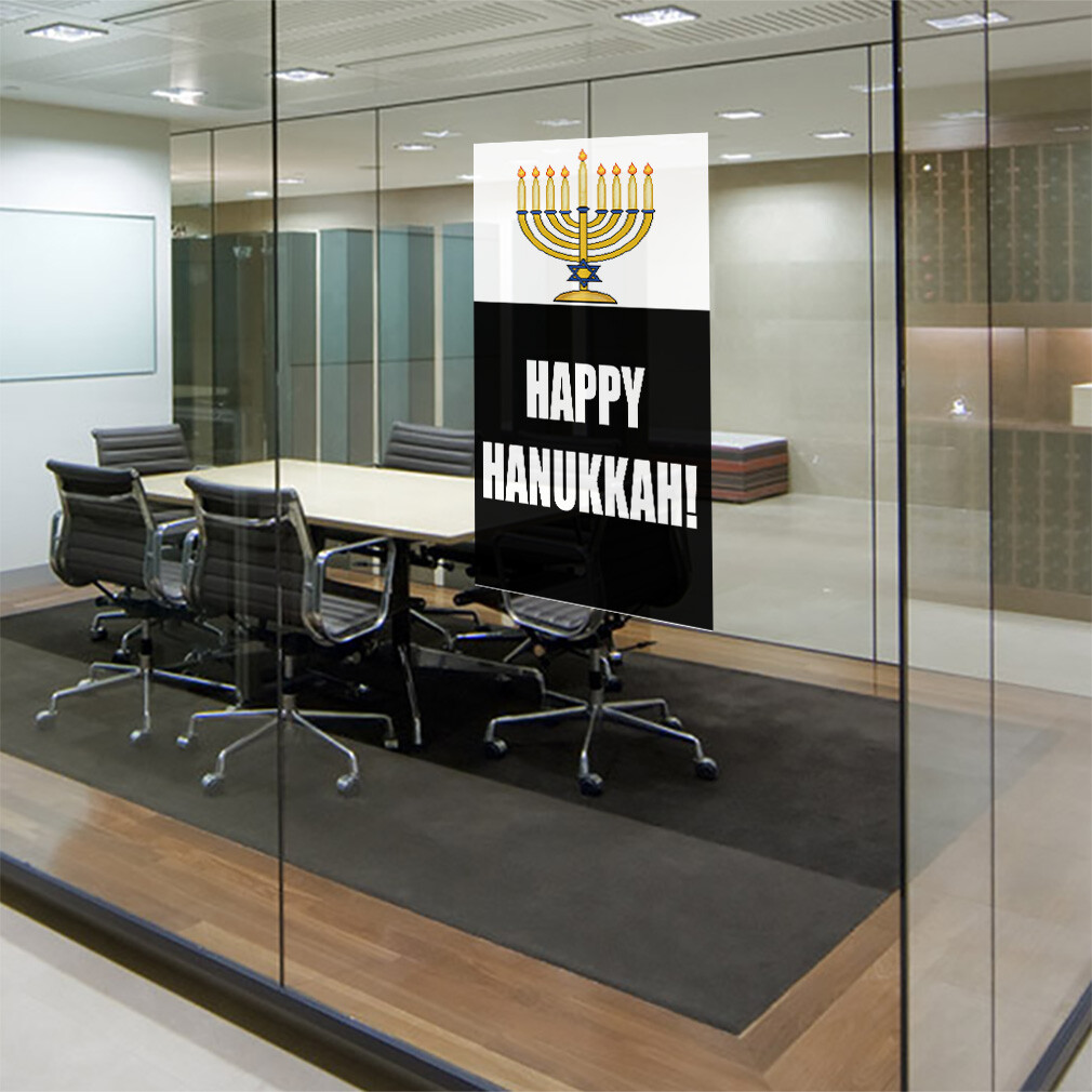 Door Decals Vertical Vinyl Stickers Multiple Sizes Happy Hanukkah Jewish Blue
