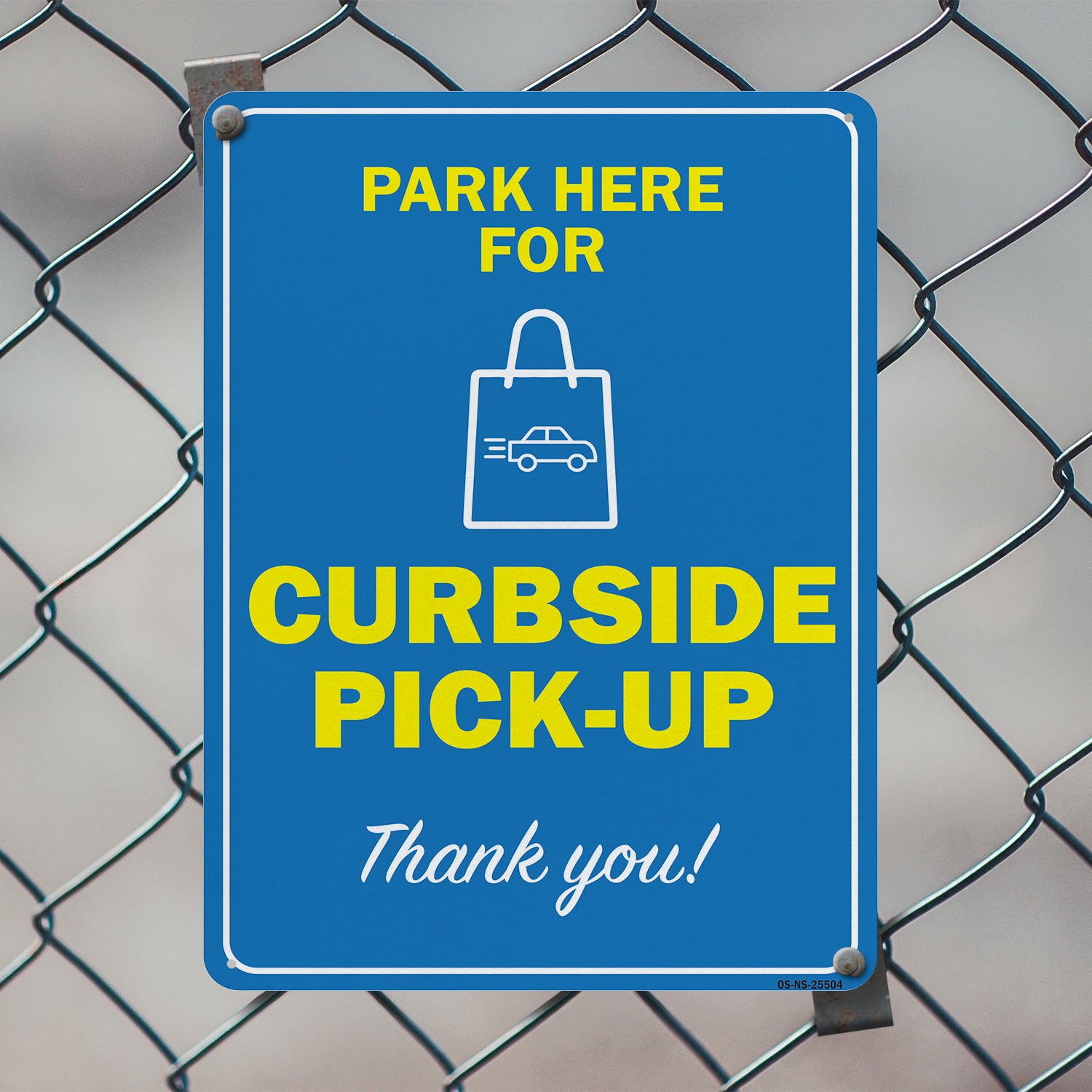 Park Here For Curbside Pick-up Public Safety Sign Metal, Decal – 5 or 10 Pack