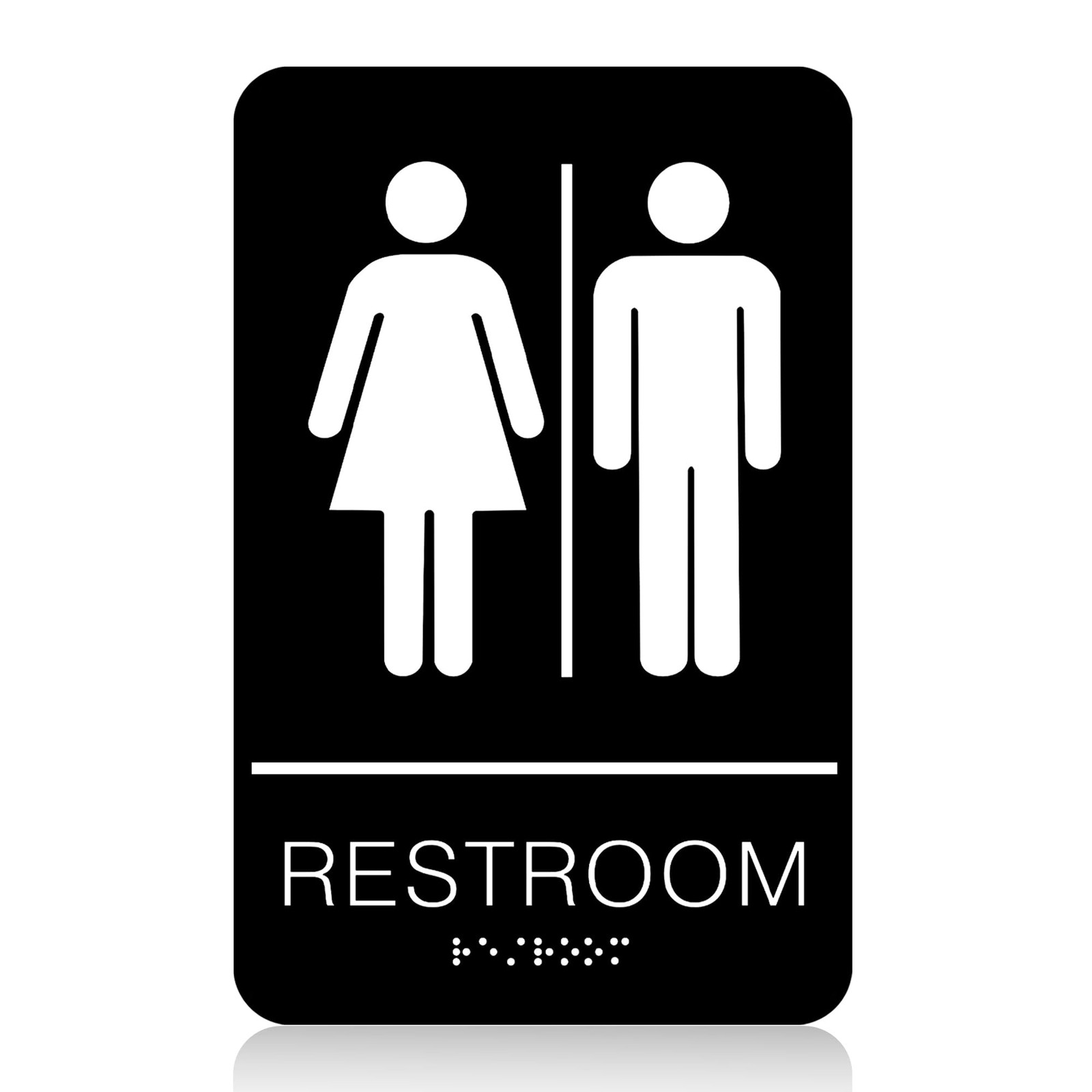 ADA Braille Unisex Restroom Sign 6×9 Inch Black Plastic Wall Door Mount