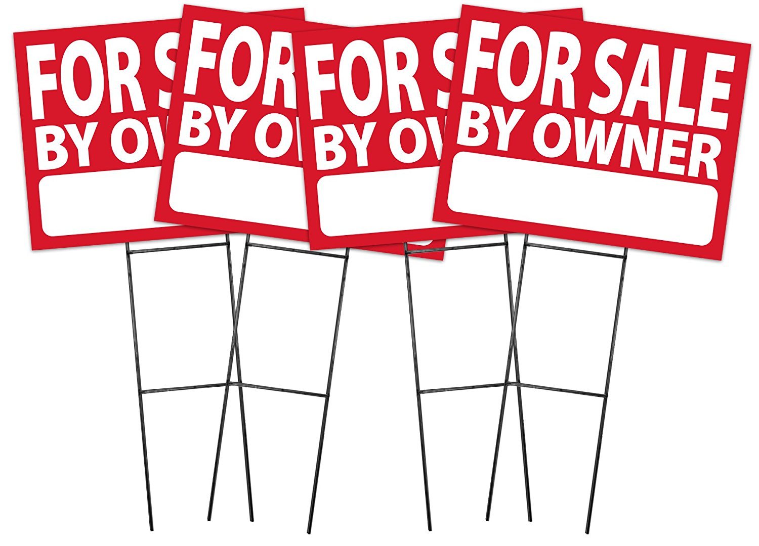 Large (18&Prime;x24&Prime;) For Sale By Owner – RED – Sign Kit with Stands – 4 Pack