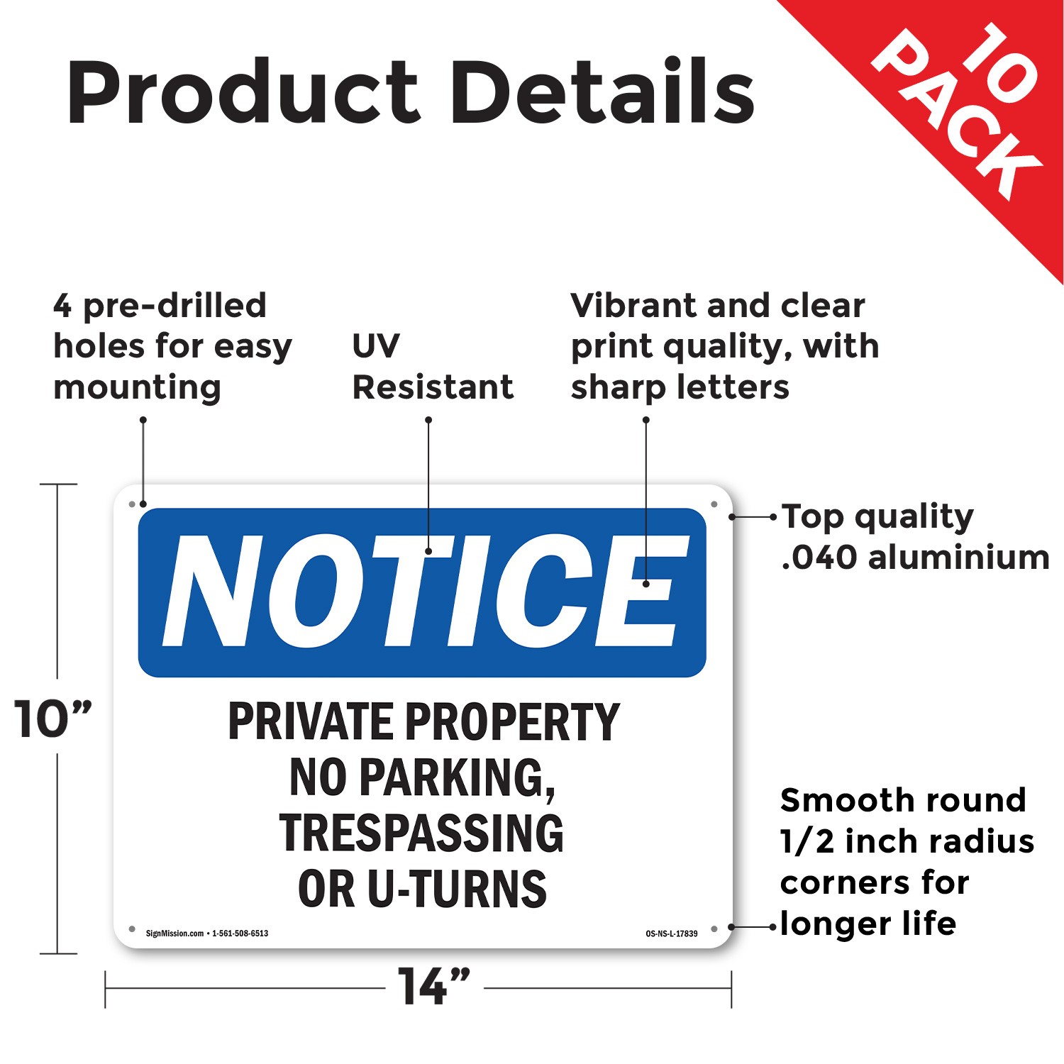 Private Property No Parking Trespassing OSHA Notice Sign Or Decal – 5 or 10 Pack