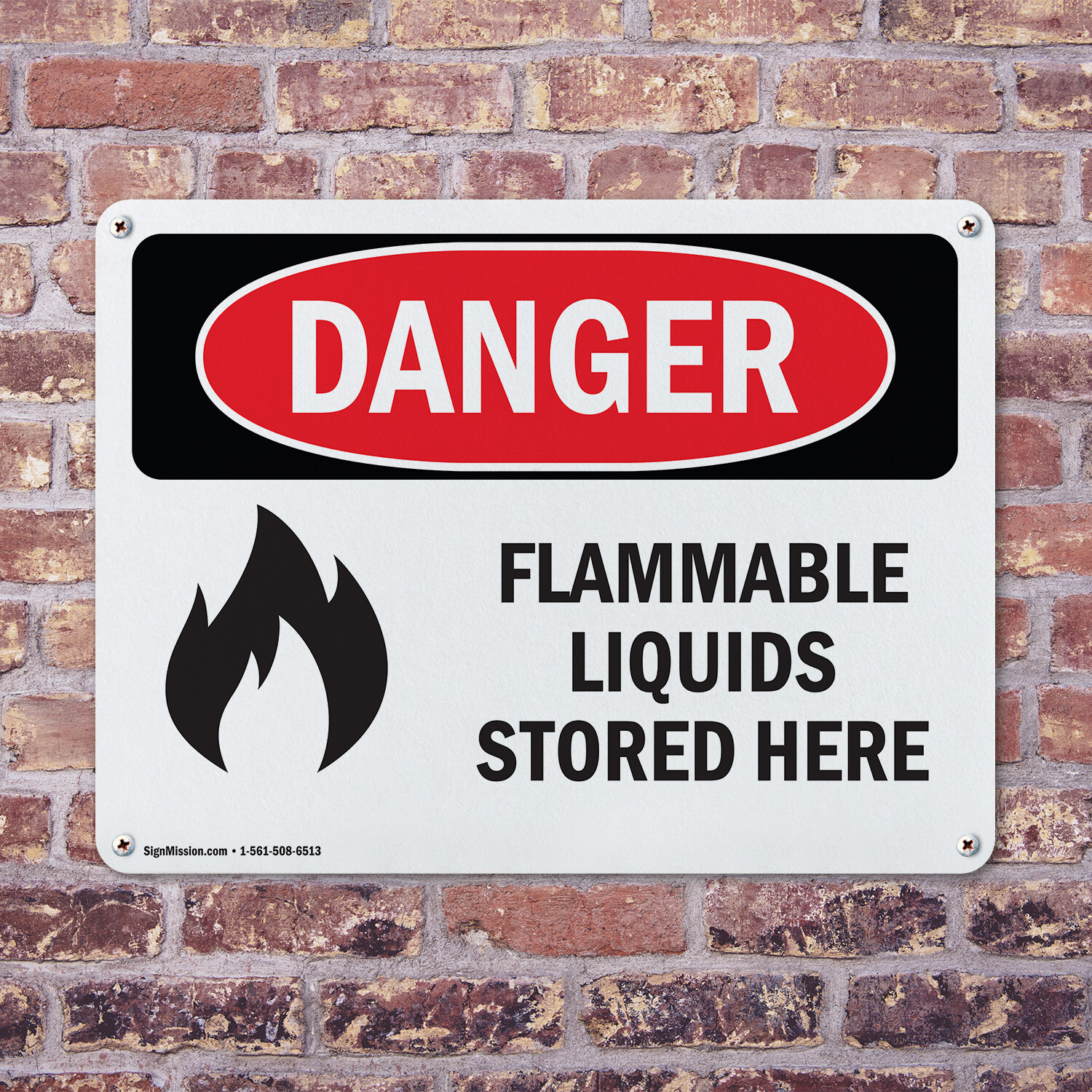 (2 Pack) Flammable Liquids Stored Here OSHA Danger Sign Decal Metal Plastic