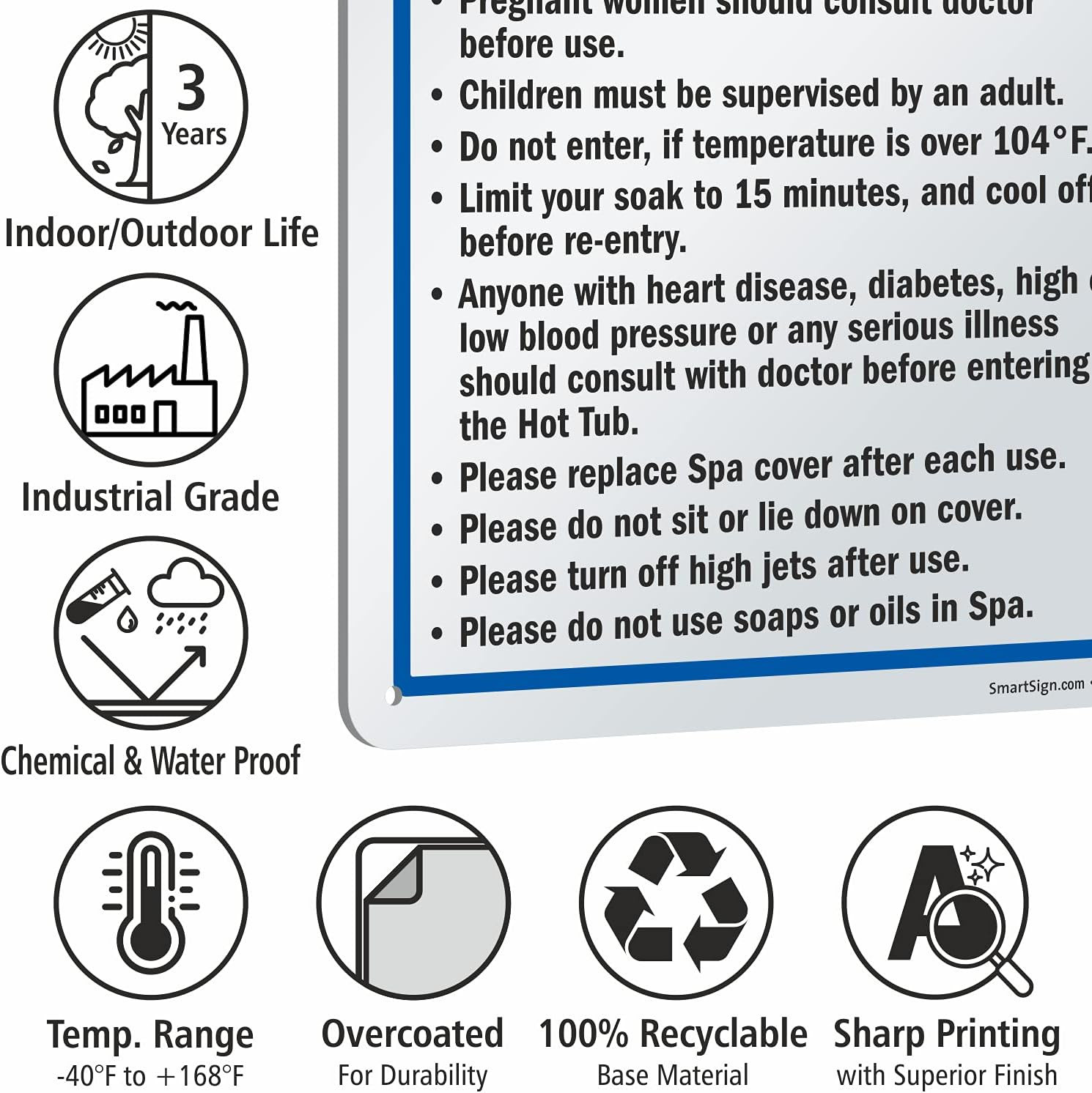-S-4896-Pl « Hot Tub Safety Rules » Sign | 10&Prime; X 14&Prime; Plastic – Black/Blue on White