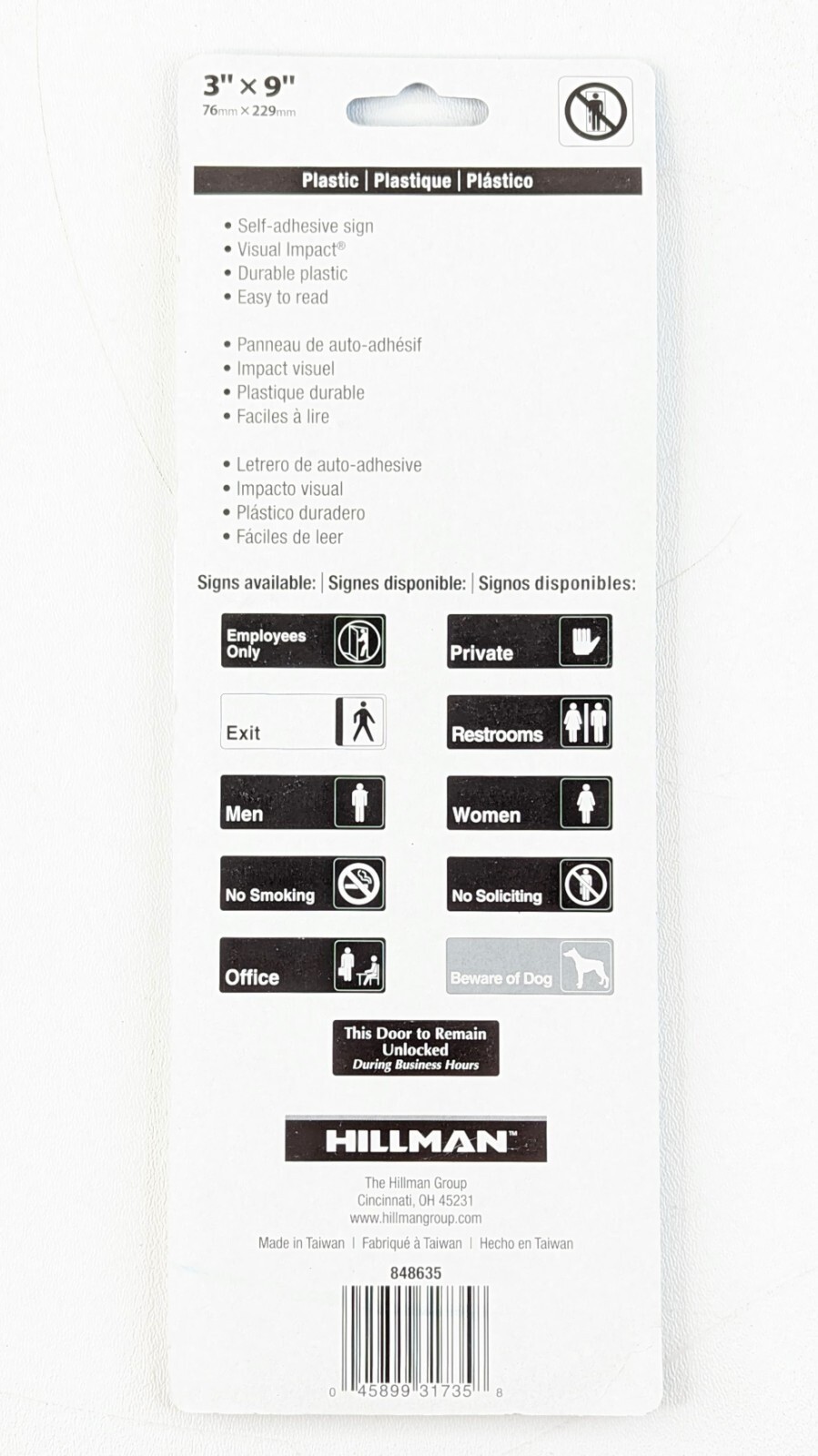 No Soliciting Self-Adhesive Plastic Sign 3 x 9  » – Hillman 848635 – NEW