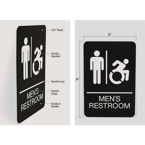 Headline Sign ADA Sign, Men&rsquo;s Restroom, 6 x 9, Black Face, White Graphics