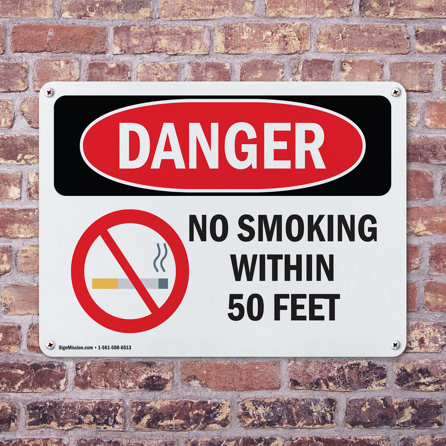 (2 Pack) No Smoking Within 50 Feet OSHA Danger Sign Decal Metal Plastic