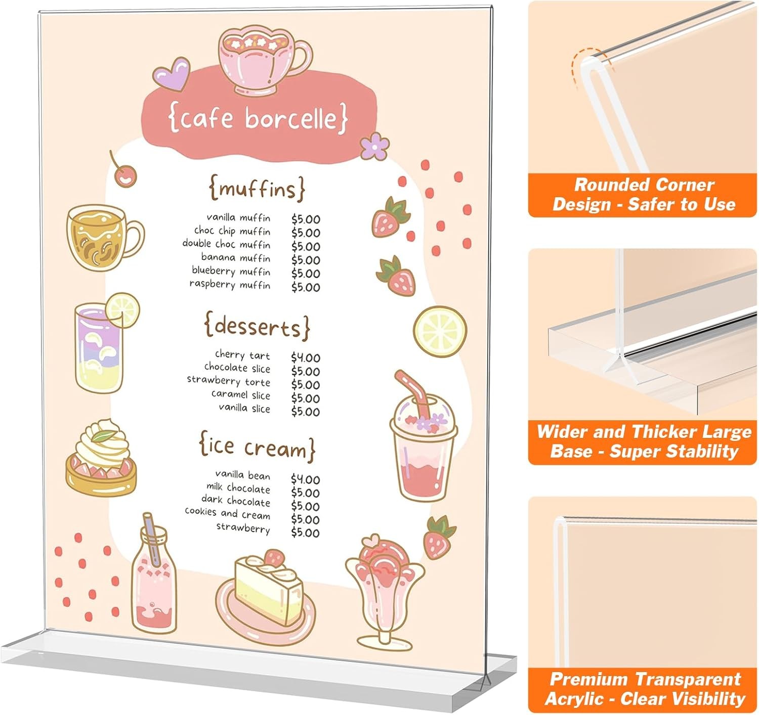 3 Pack Acrylic Sign Holder 8.5 x 11 Inches, Clear Menu Stand, Vertical