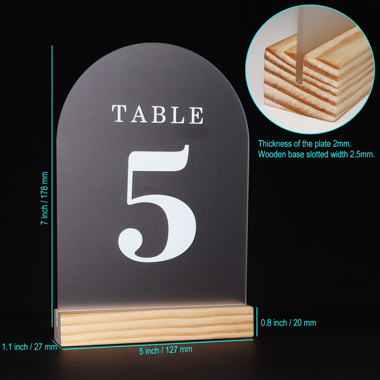 Wedding Table Numbers 1-15 Acrylic Arch Signs with Natural Wood Stands Holder…