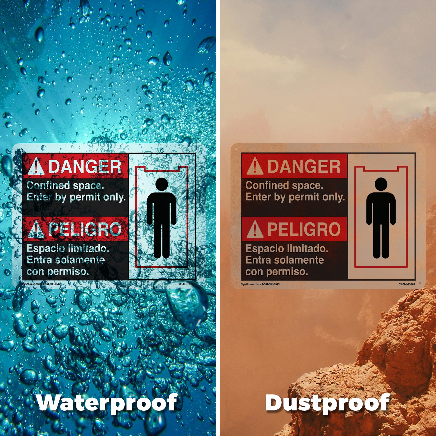 Danger Confined Space Enter By Permit Only (Bilingual Spanish) OSHA 5/10 Pack