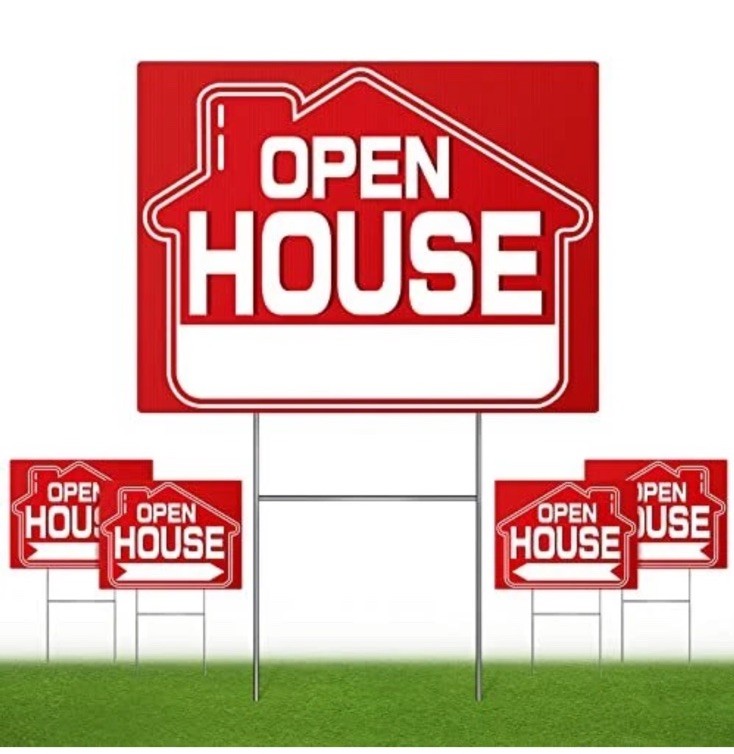 Open House Signs 5 Pack 16&Prime; x 12&Prime; Double-Sided Yard Signs with Metal H Stakes…