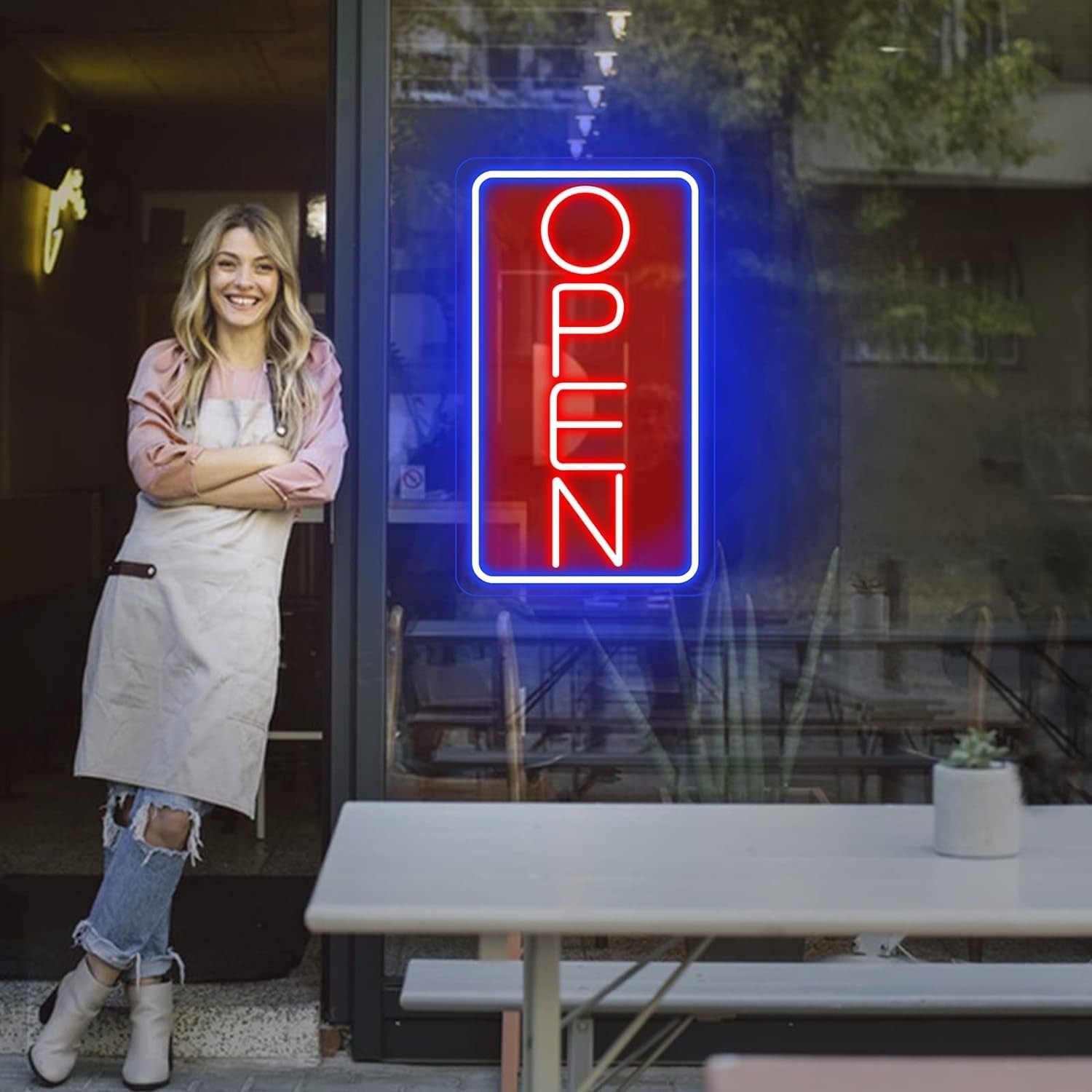 Ultra Bright LED Neon Open Sign for Storefront, Window, Door – 32&Prime; Vertical, ON/